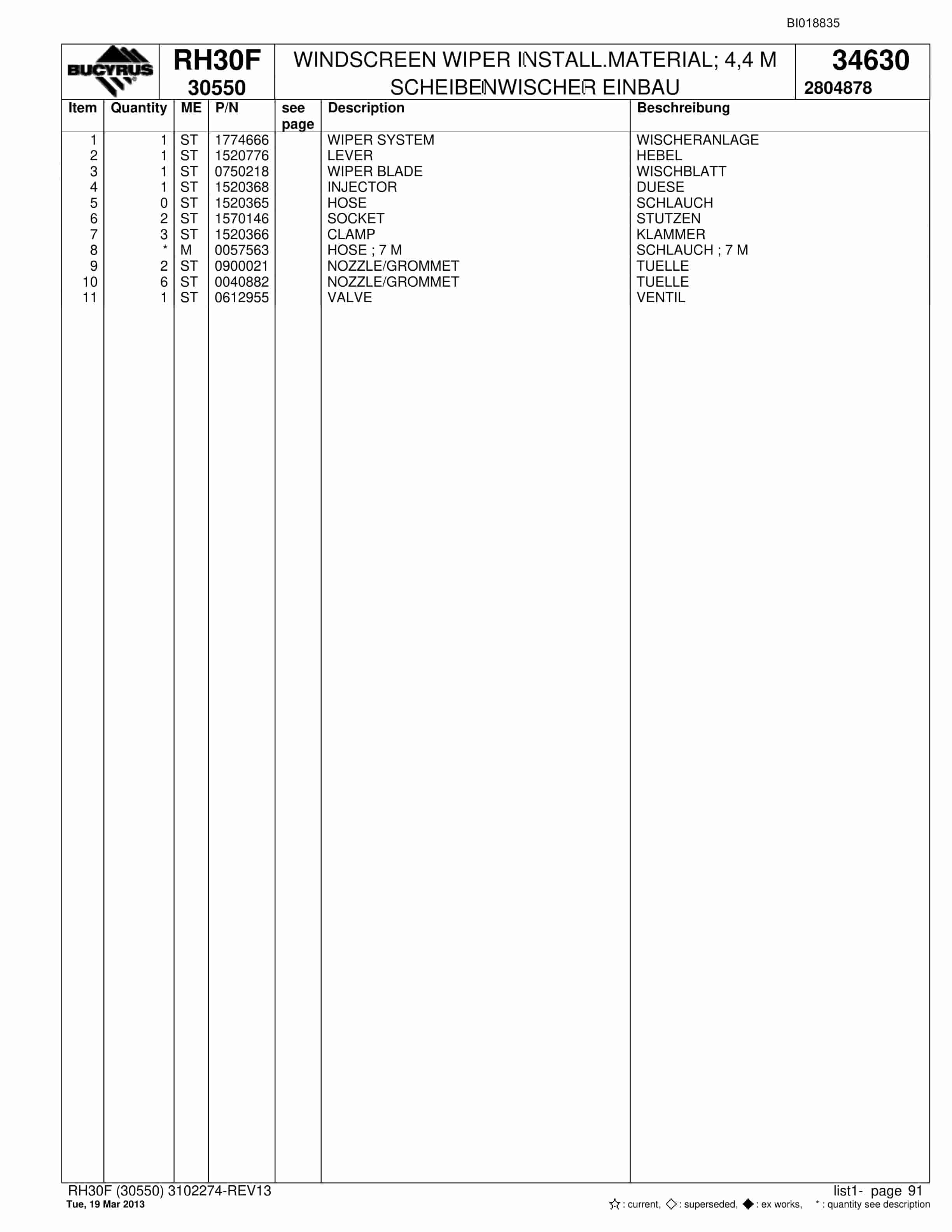 Bucyrus RH30F Hydraulic Excavator Parts Catalog BI018835-5