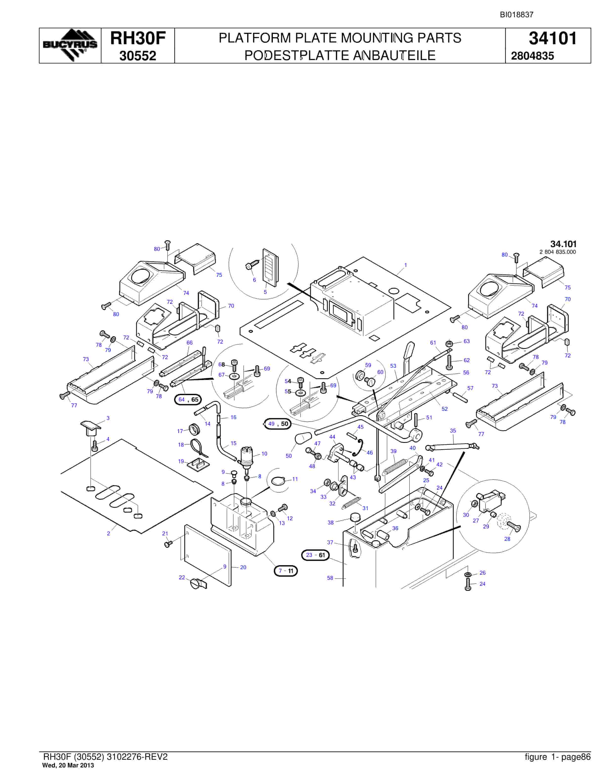 Bucyrus RH30F Hydraulic Excavator Parts Catalog BI018837-4