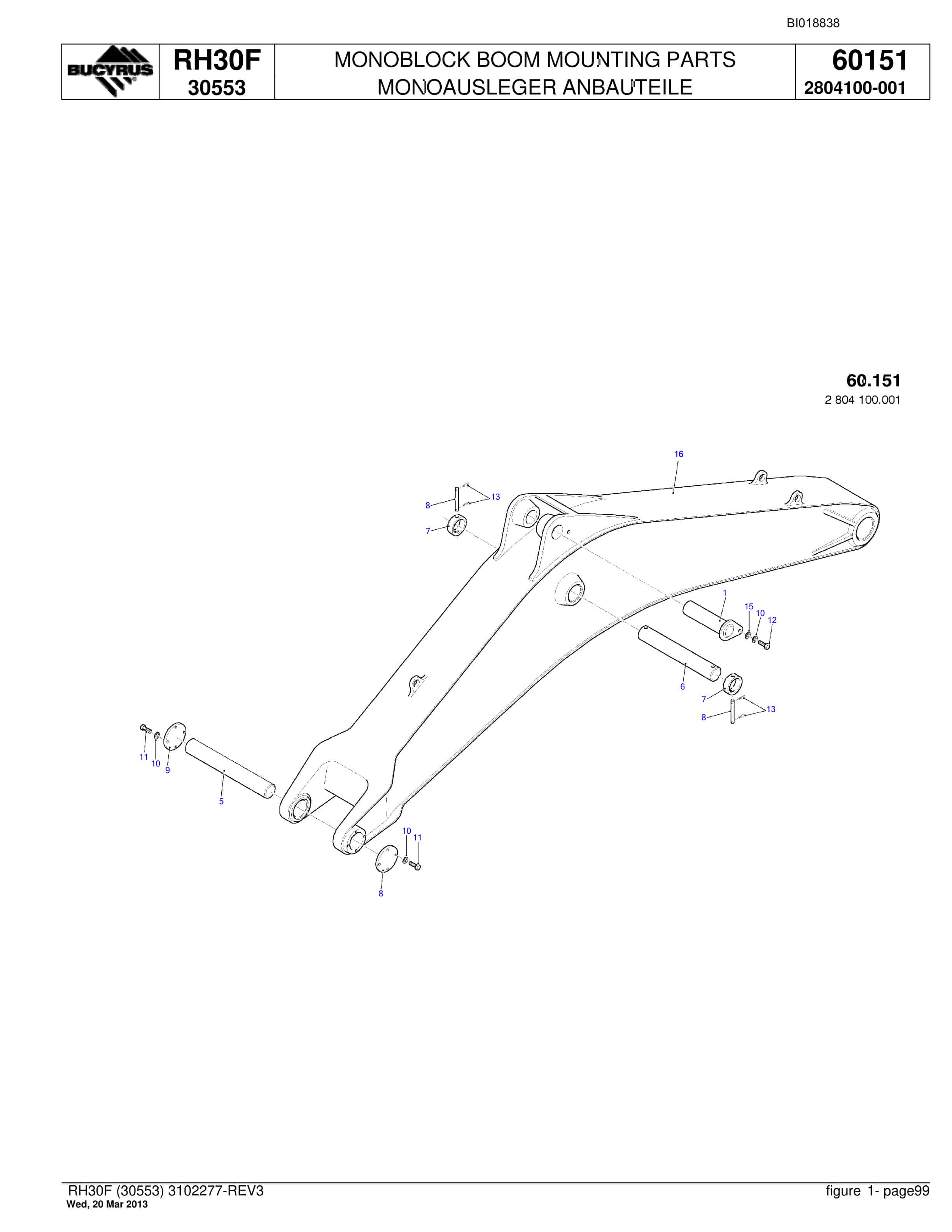 Bucyrus RH30F Hydraulic Excavator Parts Catalog BI018838-5