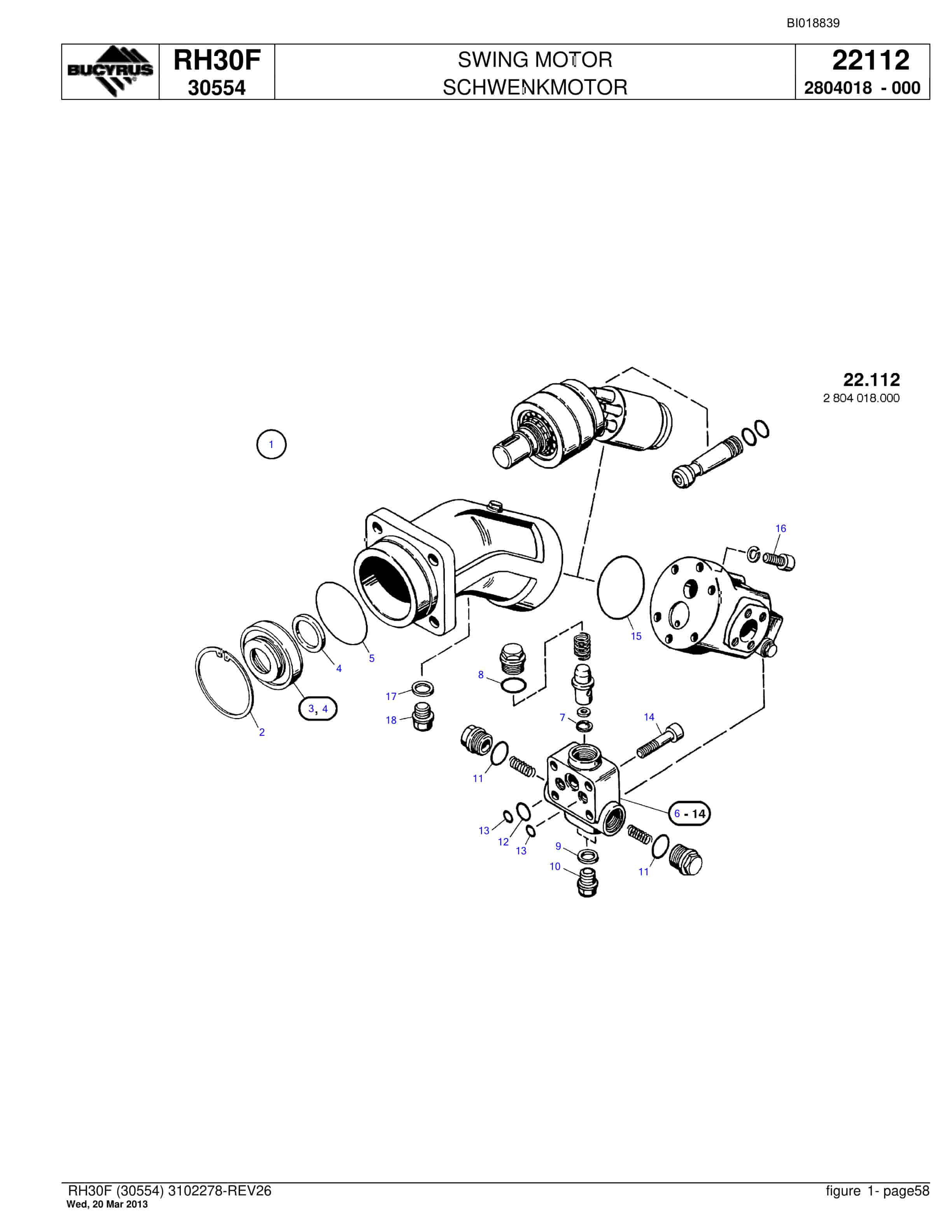 Bucyrus RH30F Hydraulic Excavator Parts Catalog BI018839-2