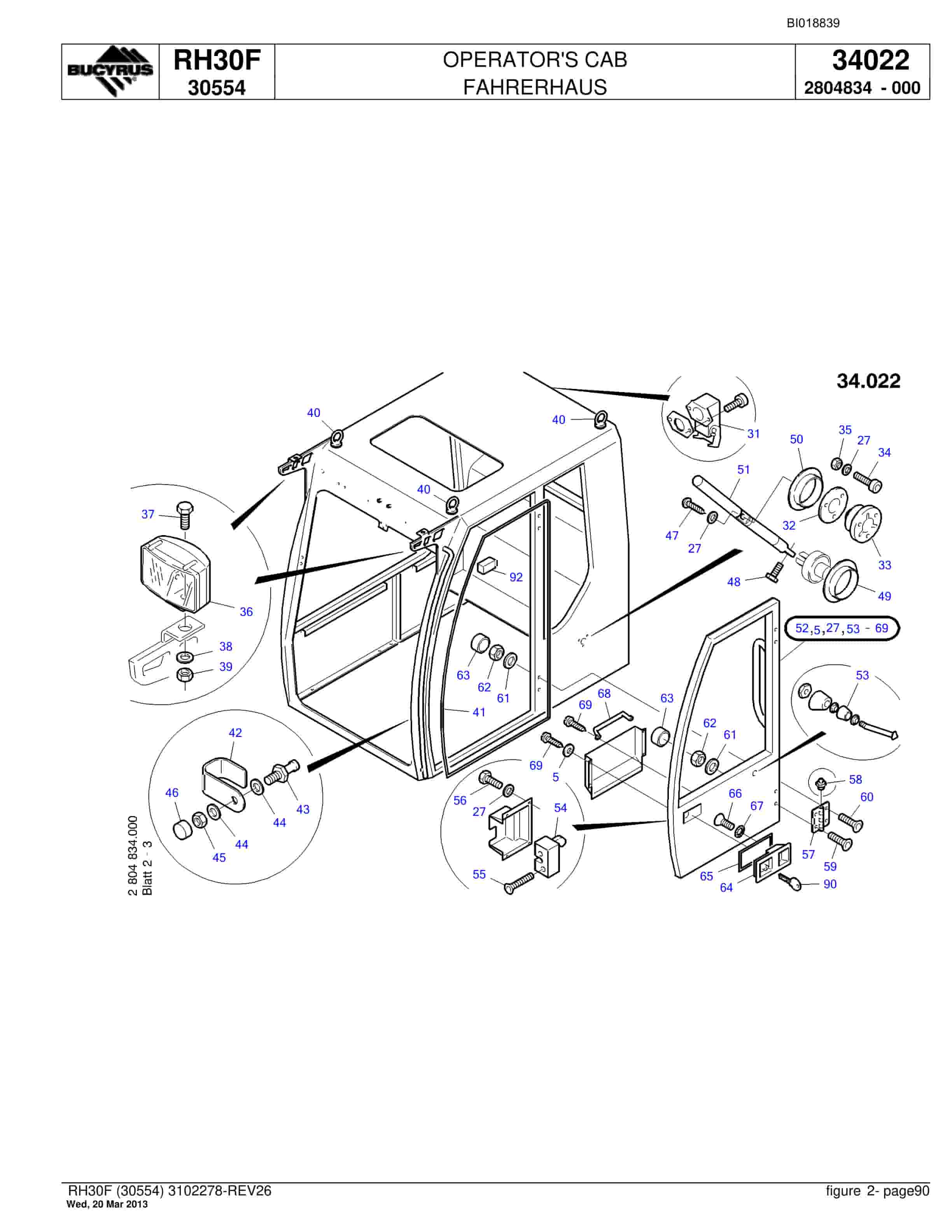Bucyrus RH30F Hydraulic Excavator Parts Catalog BI018839-4