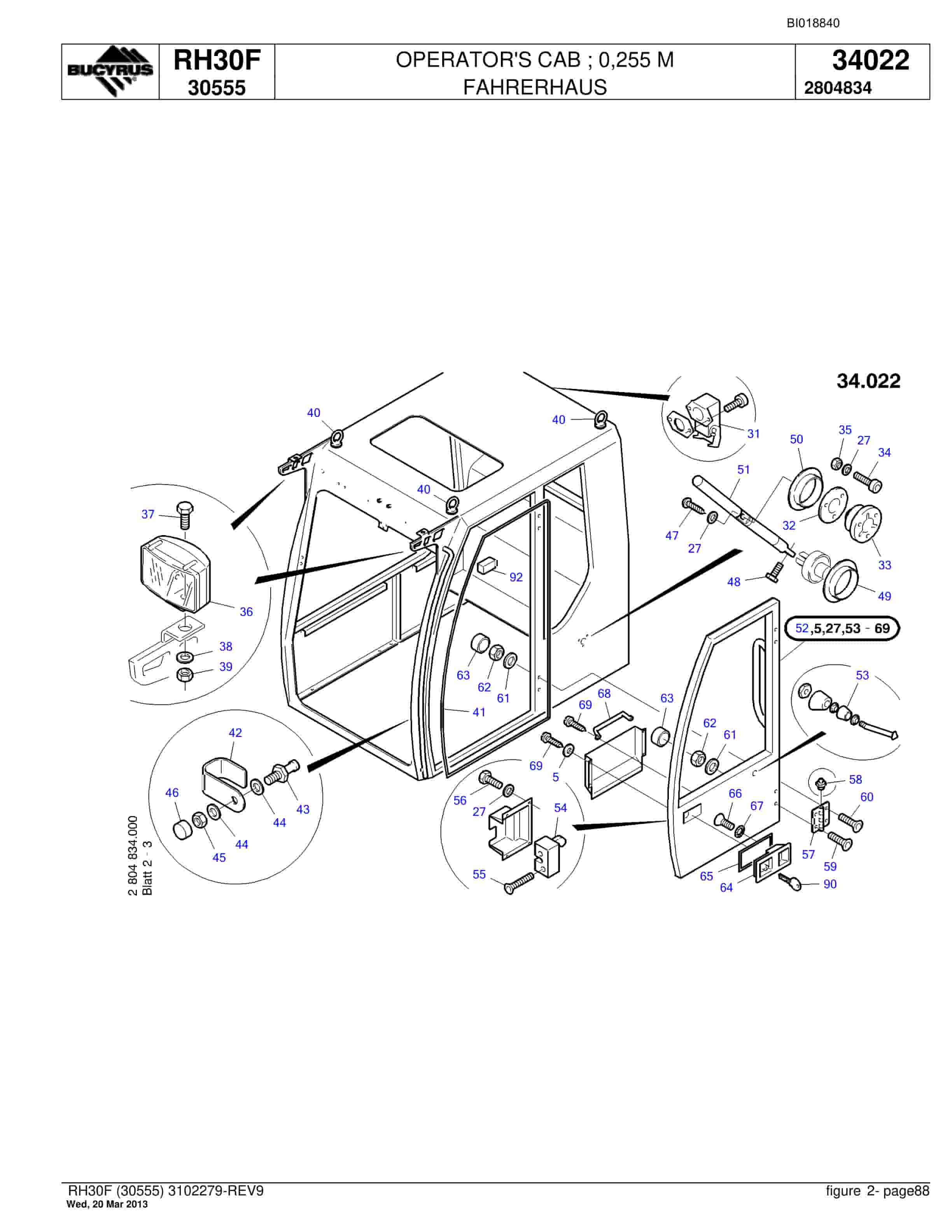 Bucyrus RH30F Hydraulic Excavator Parts Catalog BI018840-4