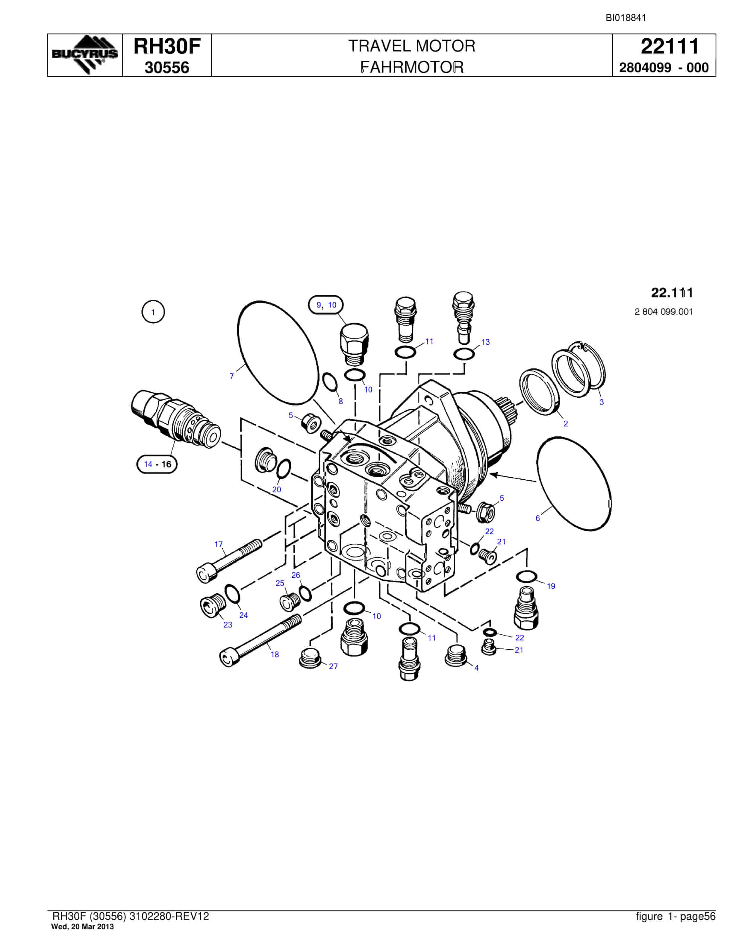 Bucyrus RH30F Hydraulic Excavator Parts Catalog BI018841-2