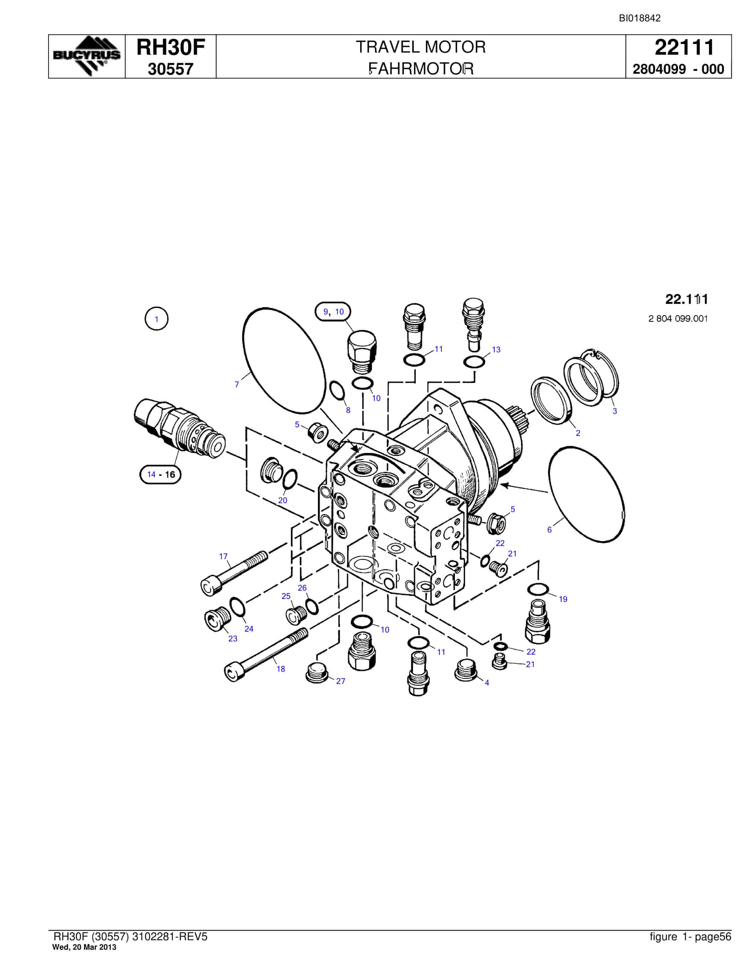 Bucyrus RH30F Hydraulic Excavator Parts Catalog BI018842-2