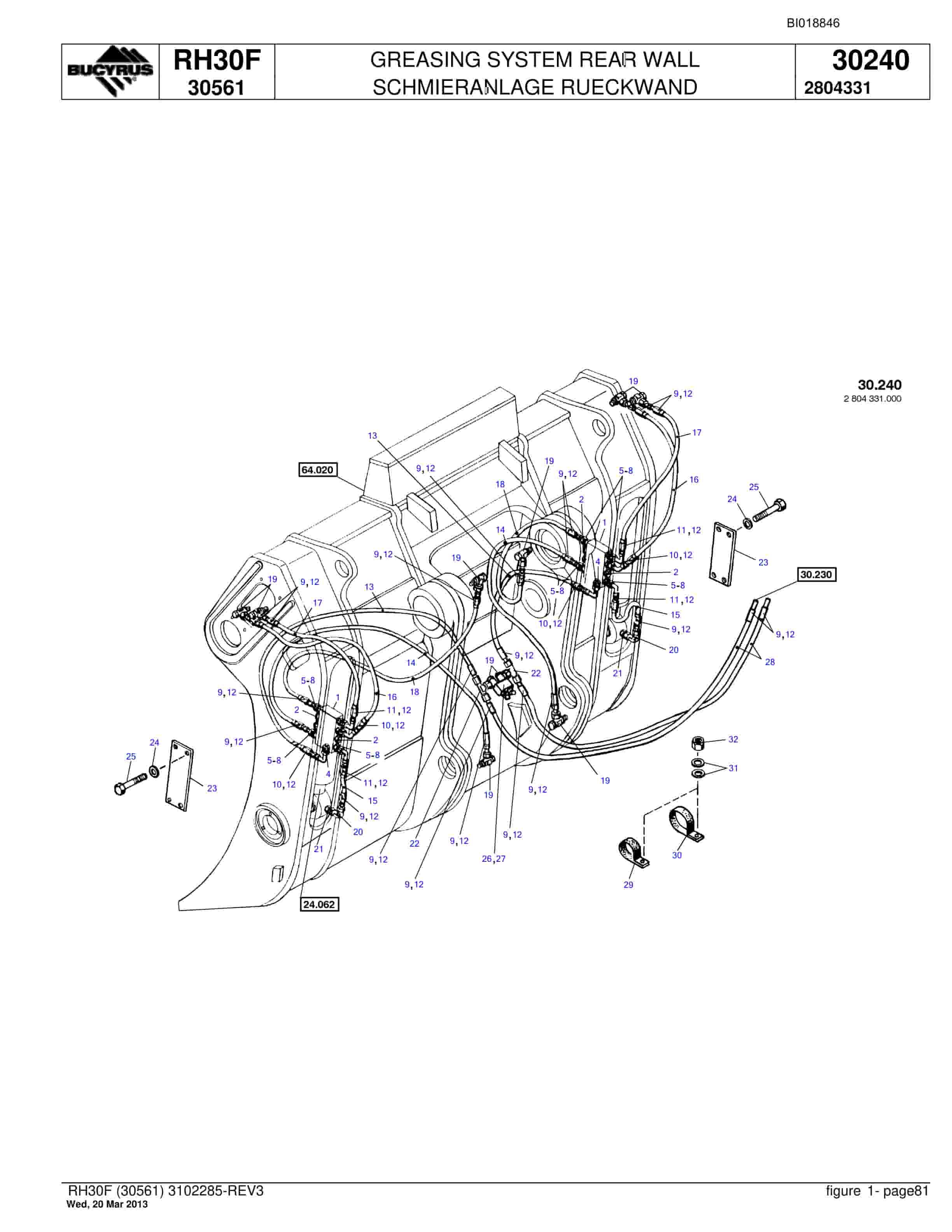 Bucyrus RH30F Hydraulic Excavator Parts Catalog BI018846-3