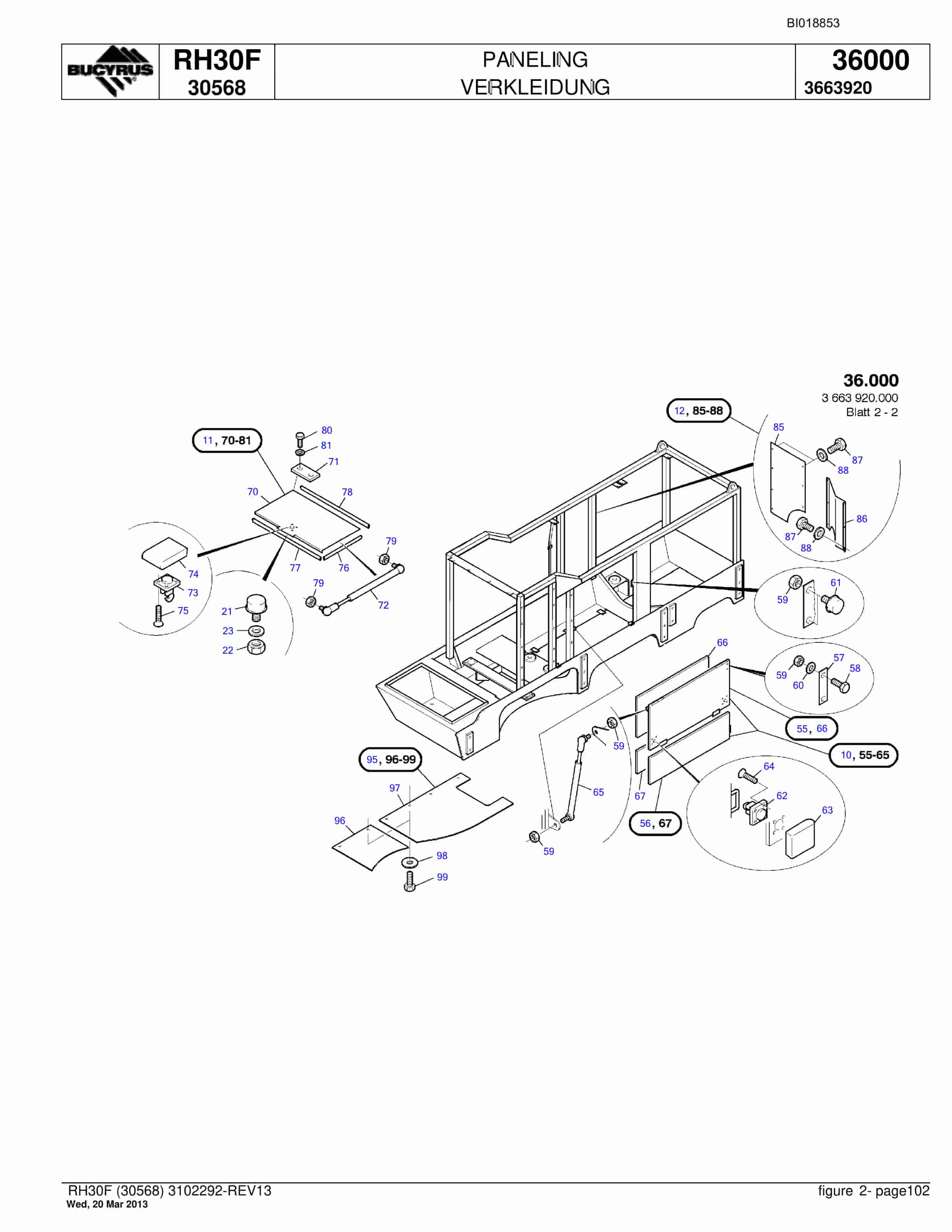 Bucyrus RH30F Hydraulic Excavator Parts Catalog BI018853-5