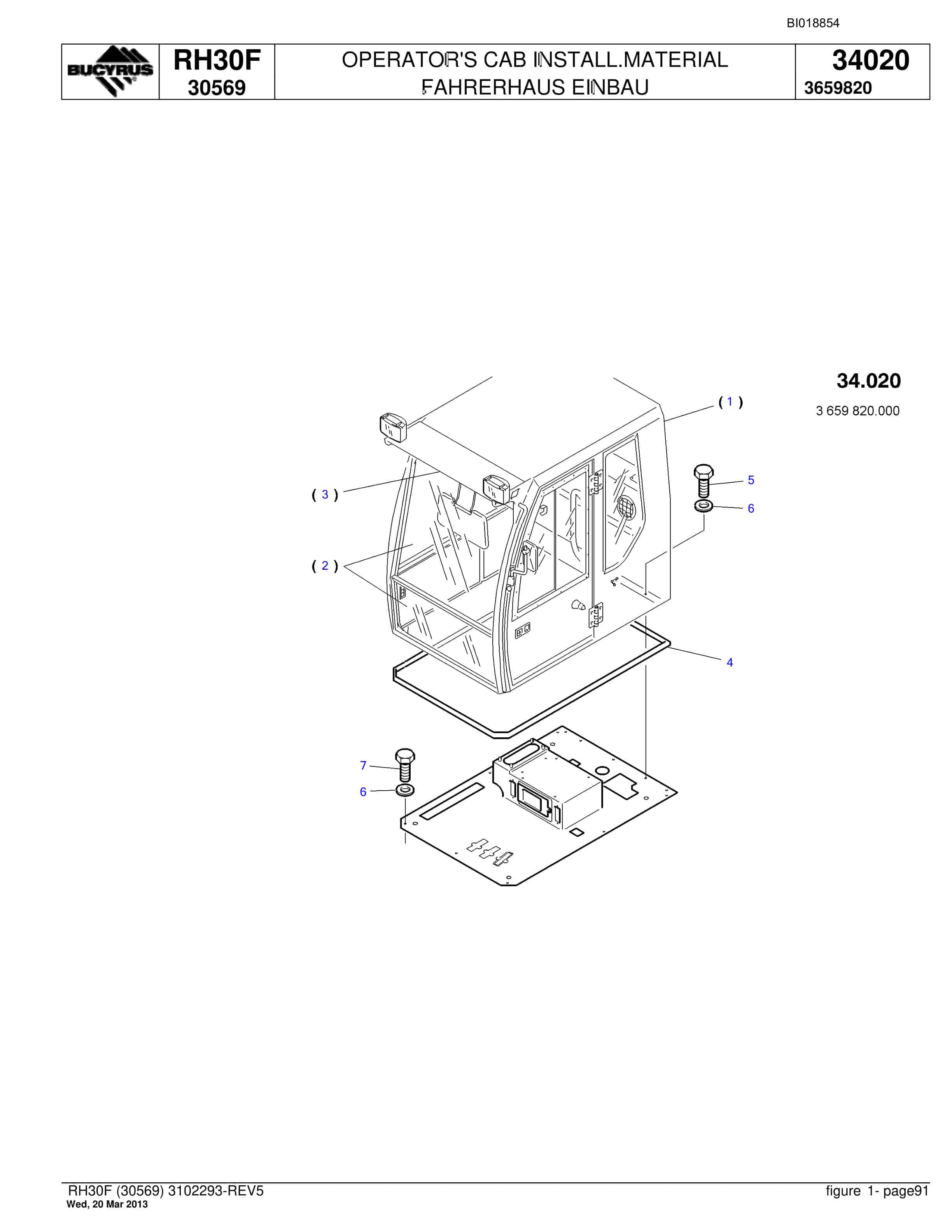 Bucyrus RH30F Hydraulic Excavator Parts Catalog BI018854-4