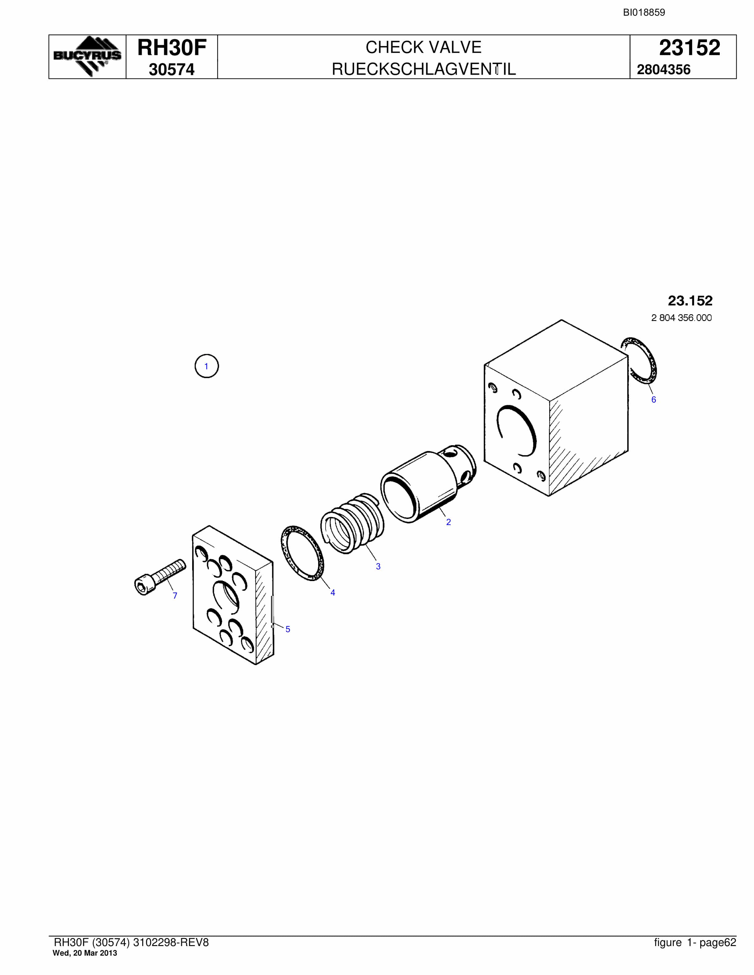Bucyrus RH30F Hydraulic Excavator Parts Catalog BI018859-2