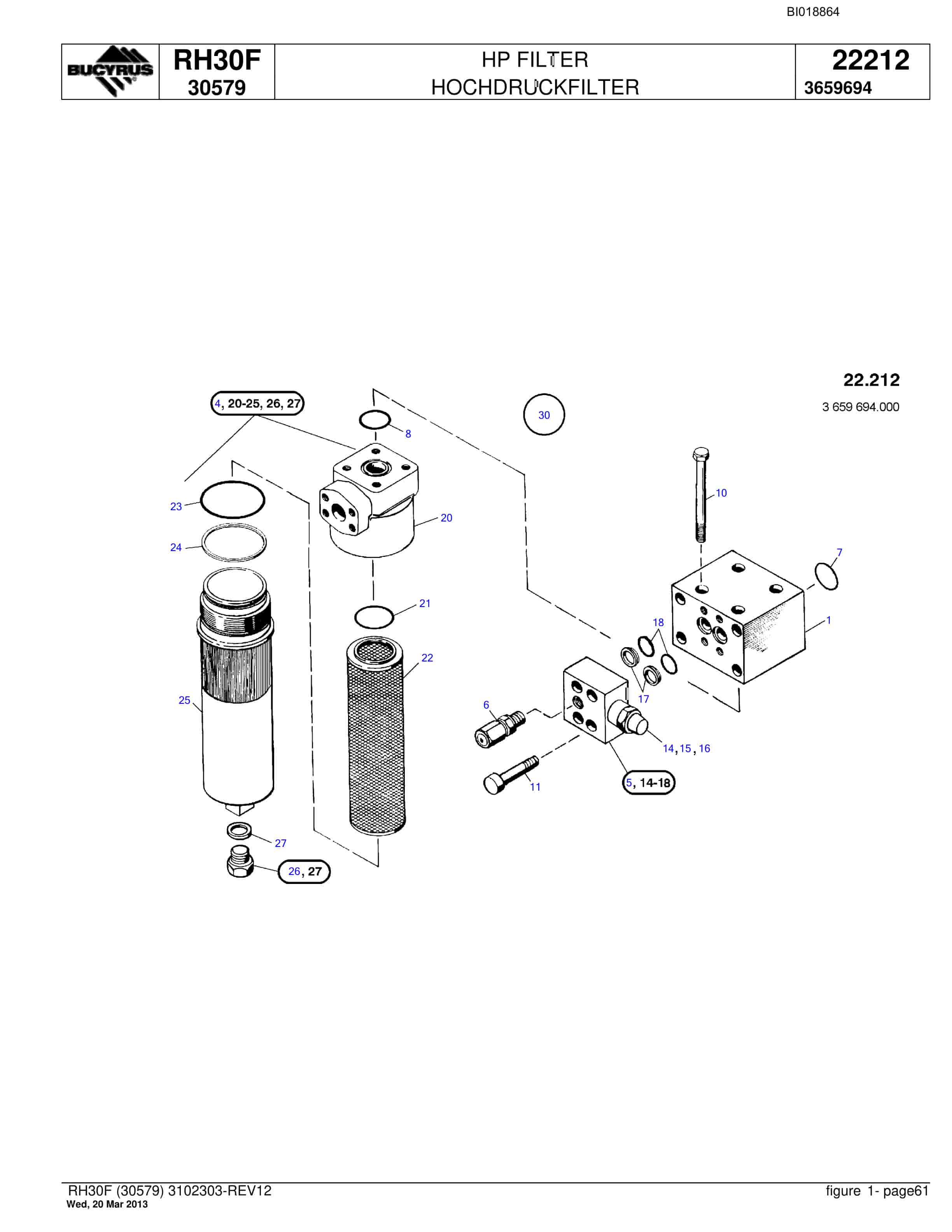 Bucyrus RH30F Hydraulic Excavator Parts Catalog BI018864-2