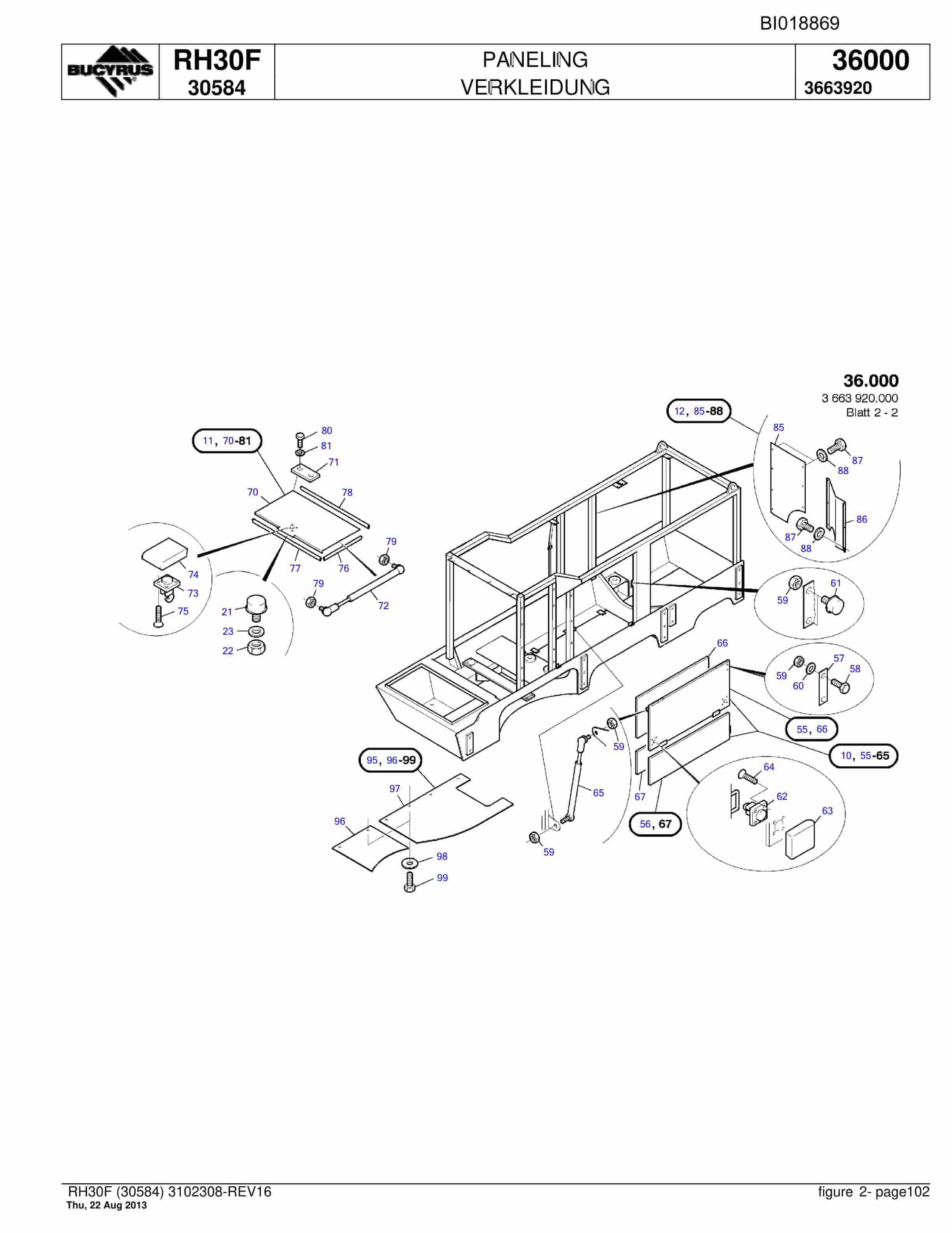 Bucyrus RH30F Hydraulic Excavator Parts Catalog BI018869-5