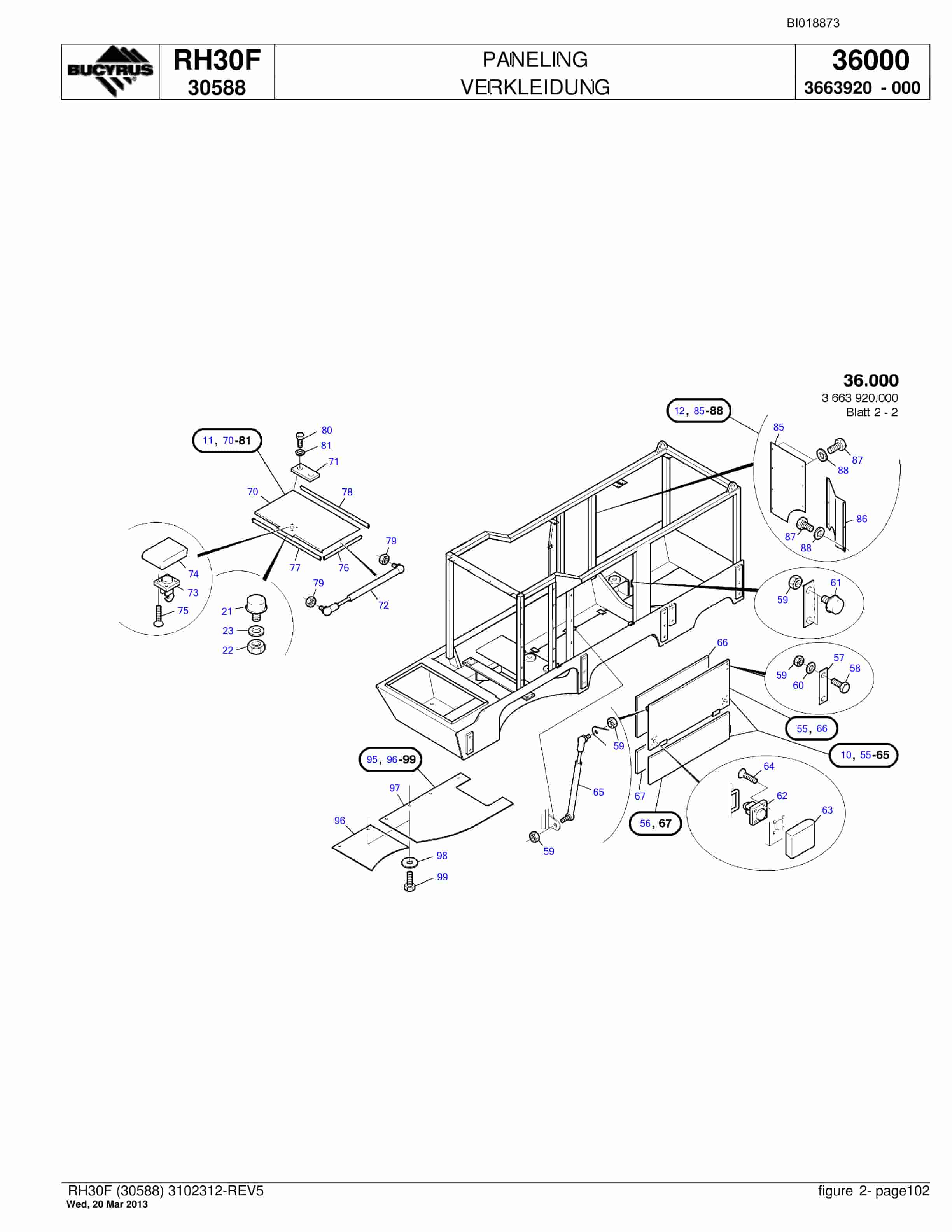 Bucyrus RH30F Hydraulic Excavator Parts Catalog BI018873-5