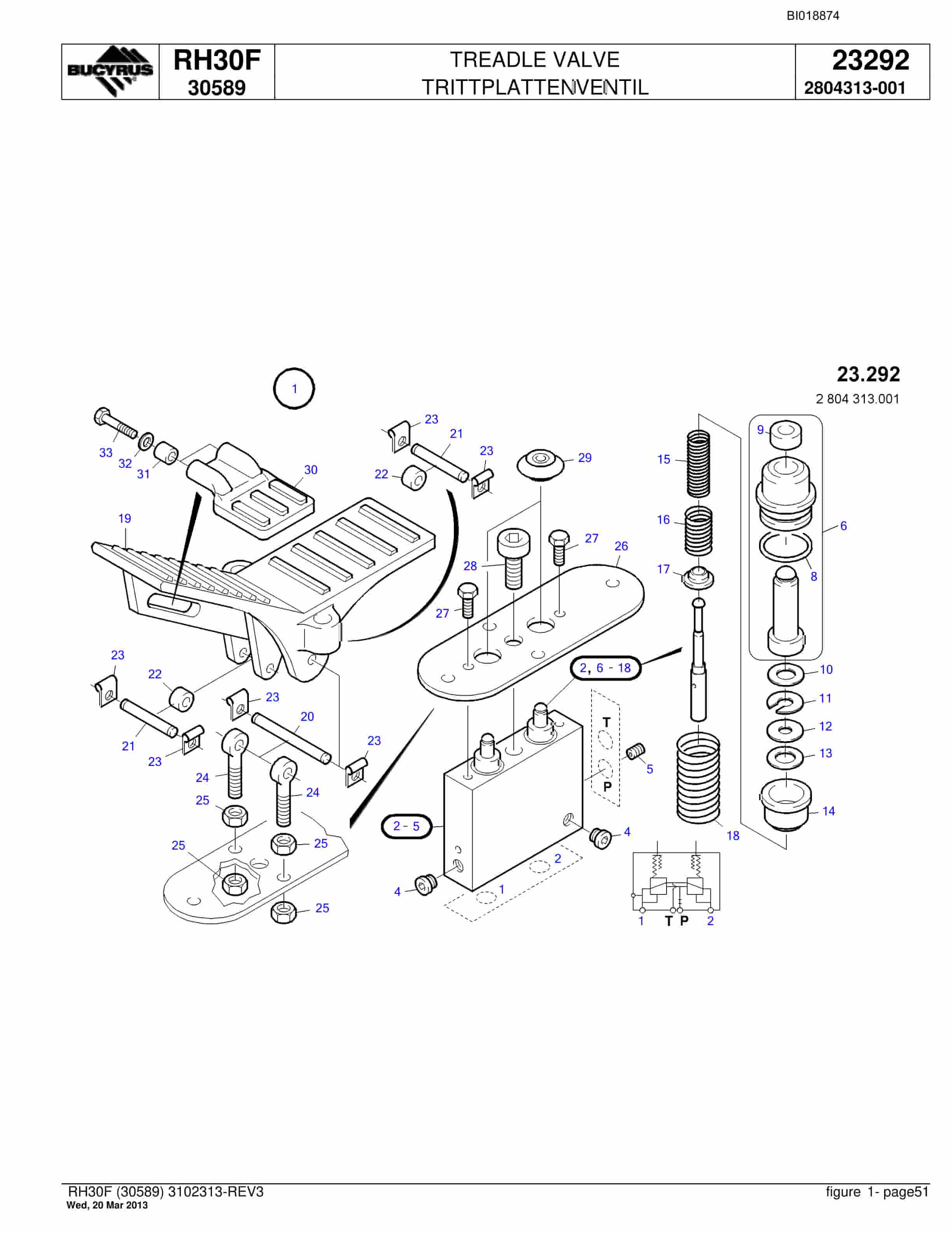Bucyrus RH30F Hydraulic Excavator Parts Catalog BI018874-2