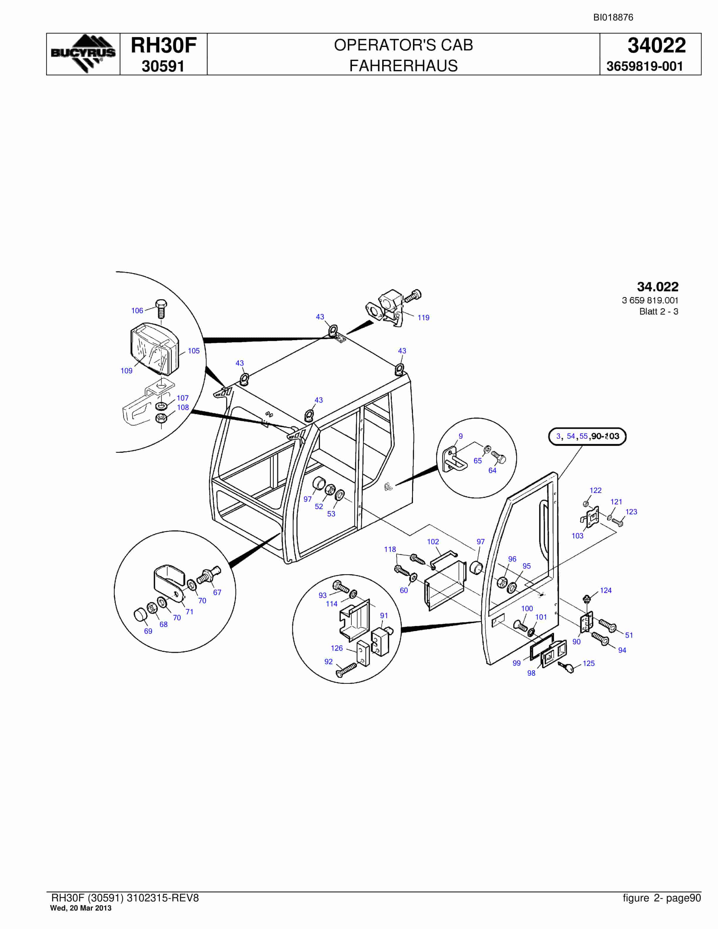 Bucyrus RH30F Hydraulic Excavator Parts Catalog BI018876-4