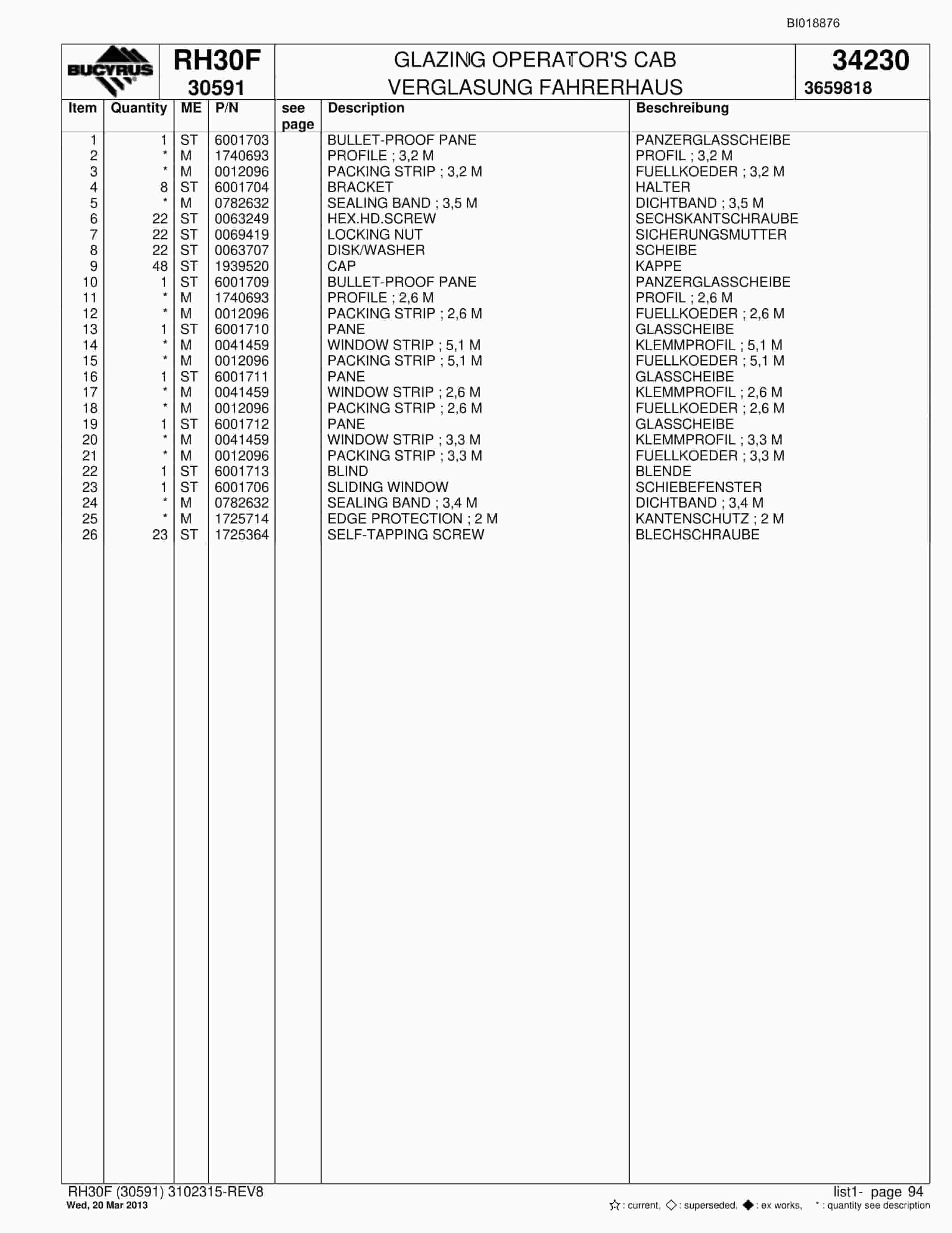 Bucyrus RH30F Hydraulic Excavator Parts Catalog BI018876-5