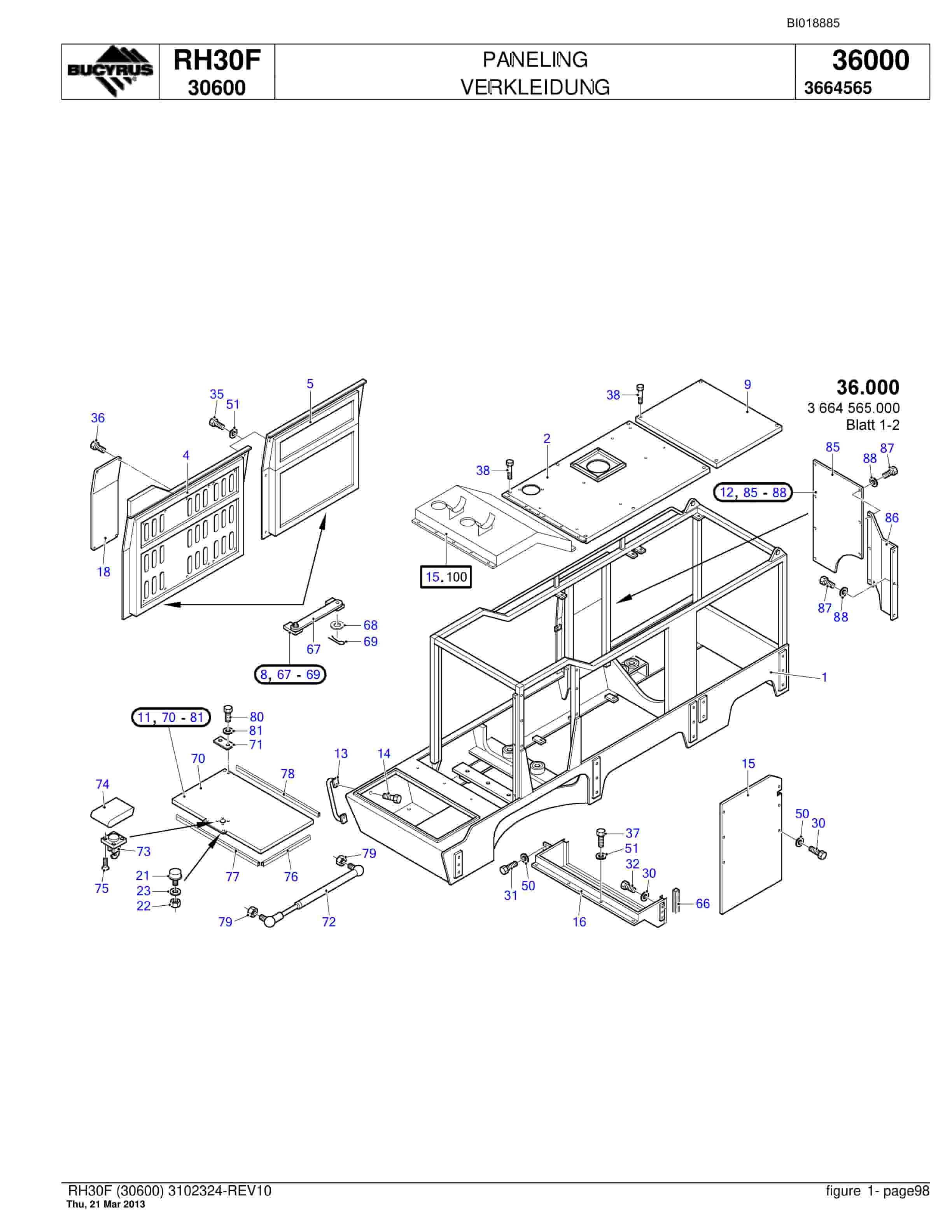 Bucyrus RH30F Hydraulic Excavator Parts Catalog BI018885-5