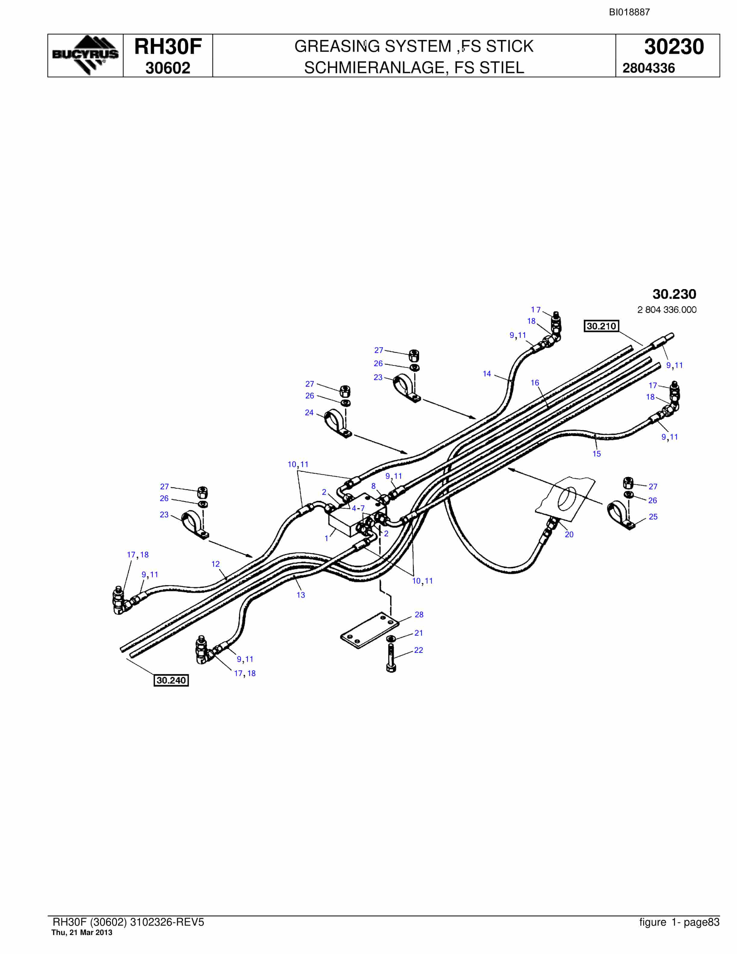 Bucyrus RH30F Hydraulic Excavator Parts Catalog BI018887-3