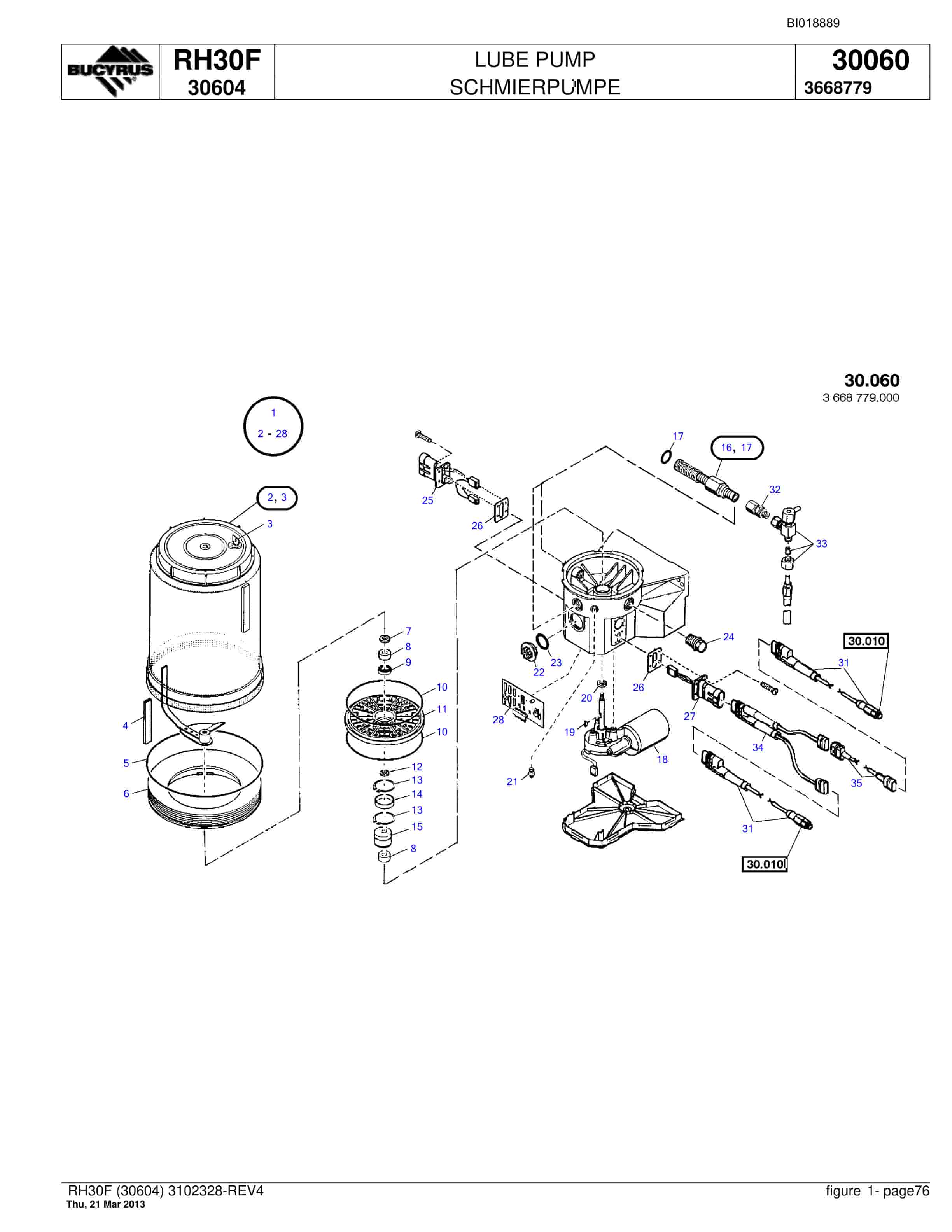 Bucyrus RH30F Hydraulic Excavator Parts Catalog BI018889-3