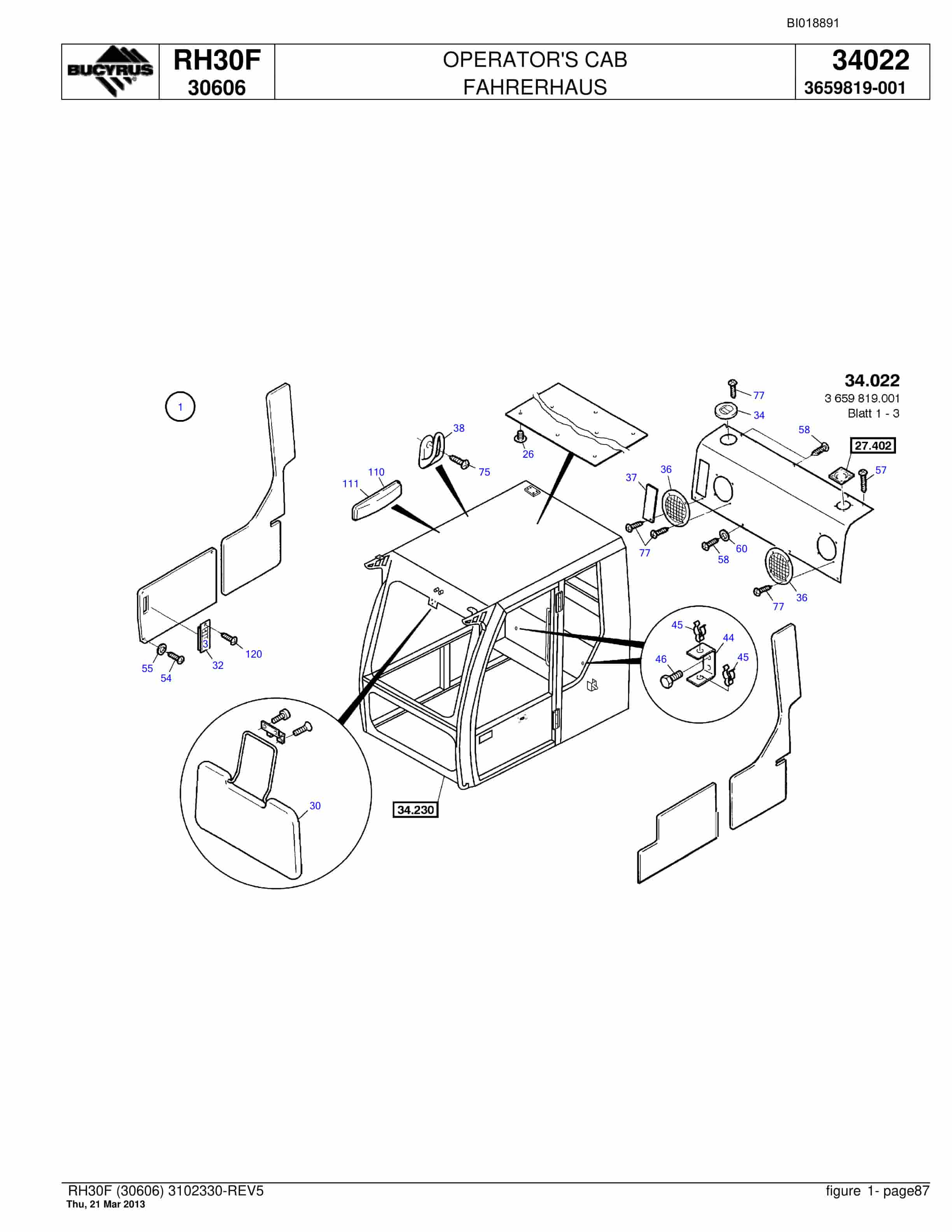 Bucyrus RH30F Hydraulic Excavator Parts Catalog BI018891-4