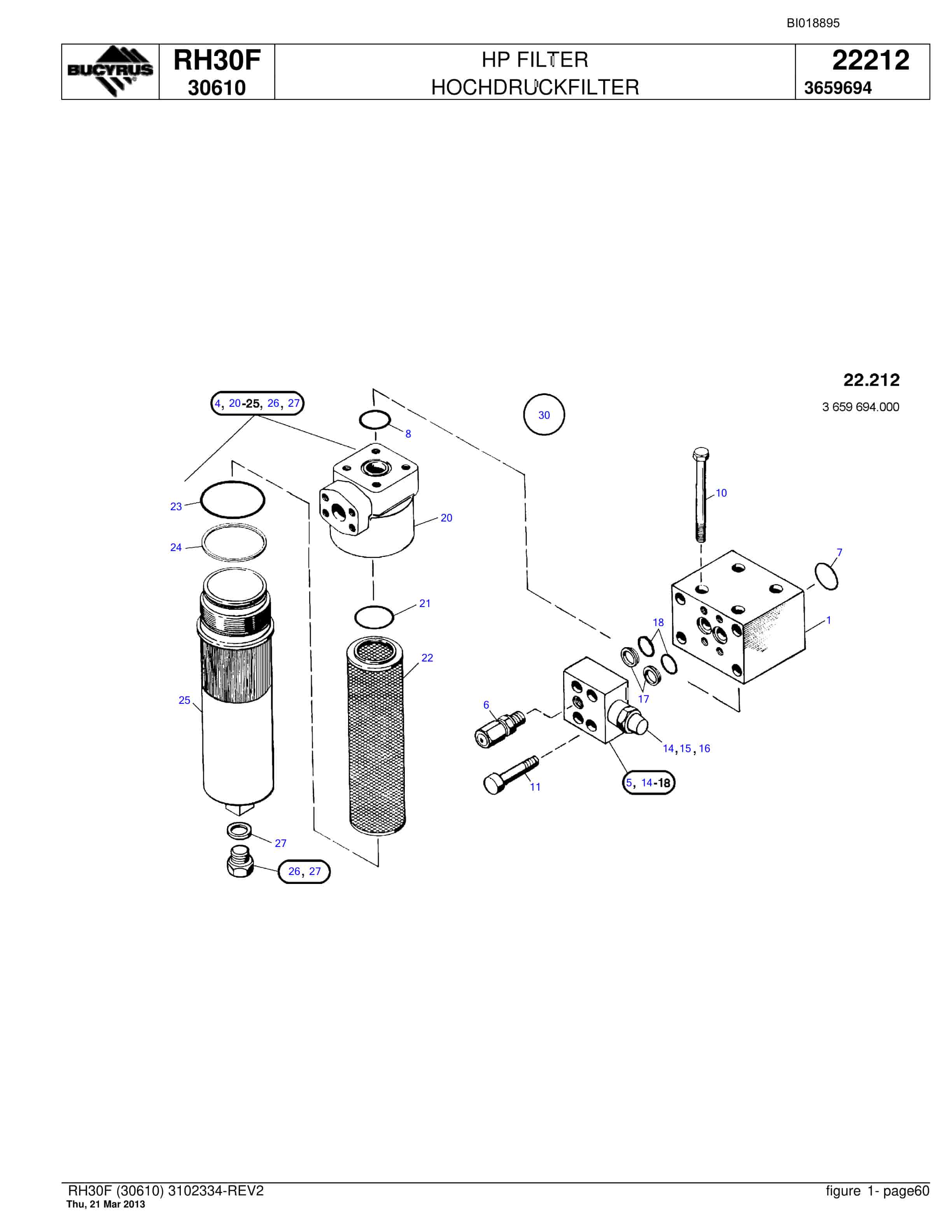 Bucyrus RH30F Hydraulic Excavator Parts Catalog BI018895-2