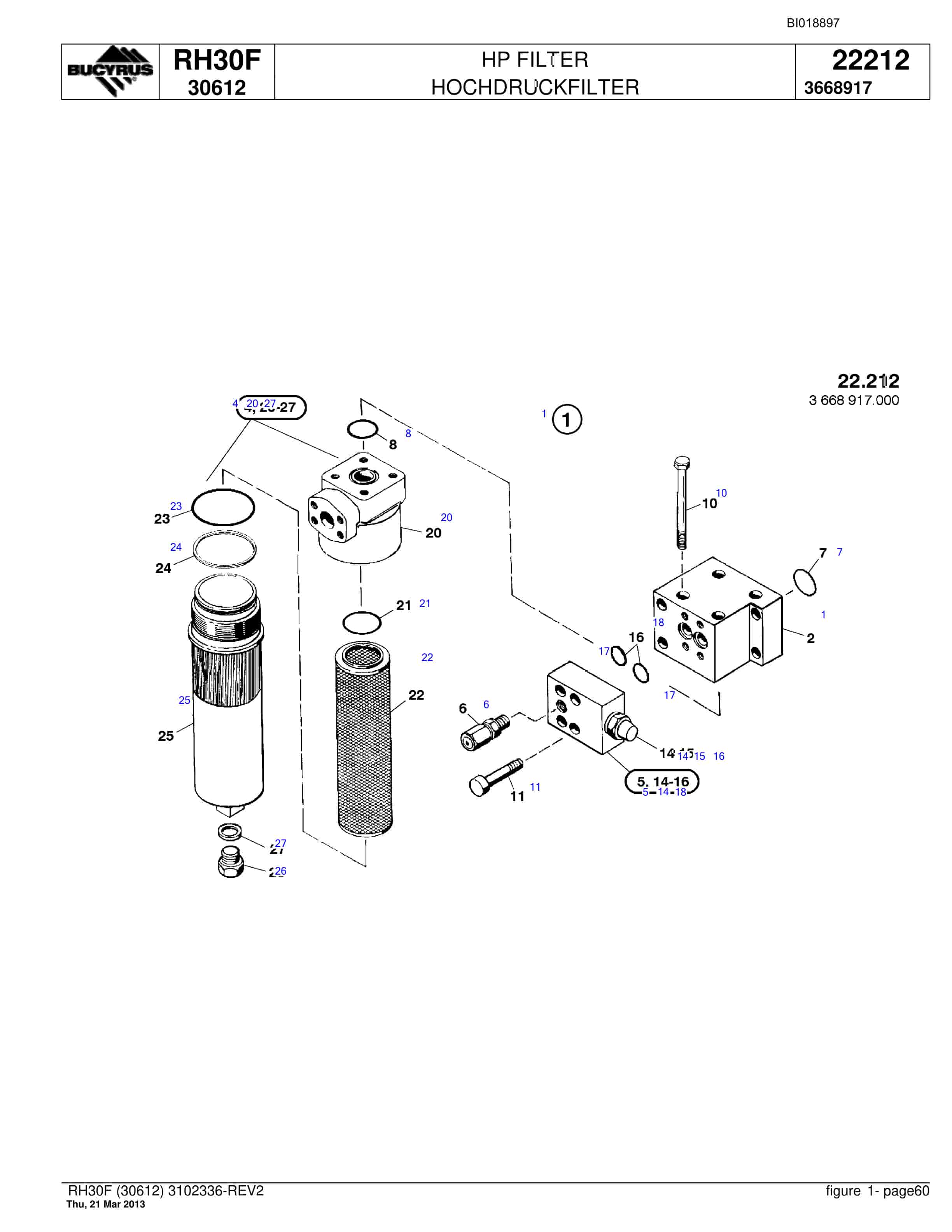 Bucyrus RH30F Hydraulic Excavator Parts Catalog BI018897-2