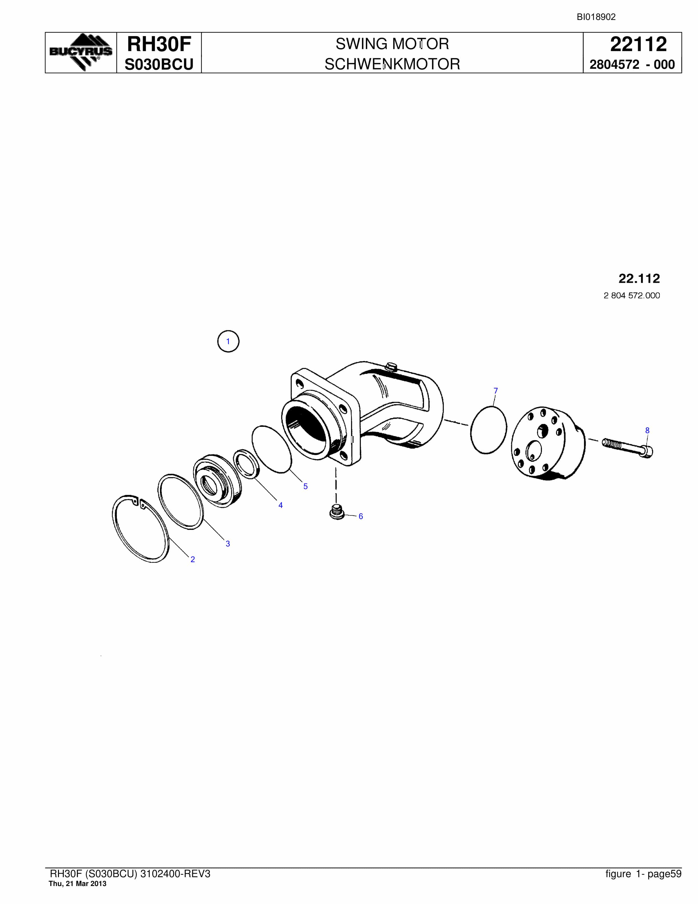 Bucyrus RH30F Hydraulic Excavator Parts Catalog BI018902-2