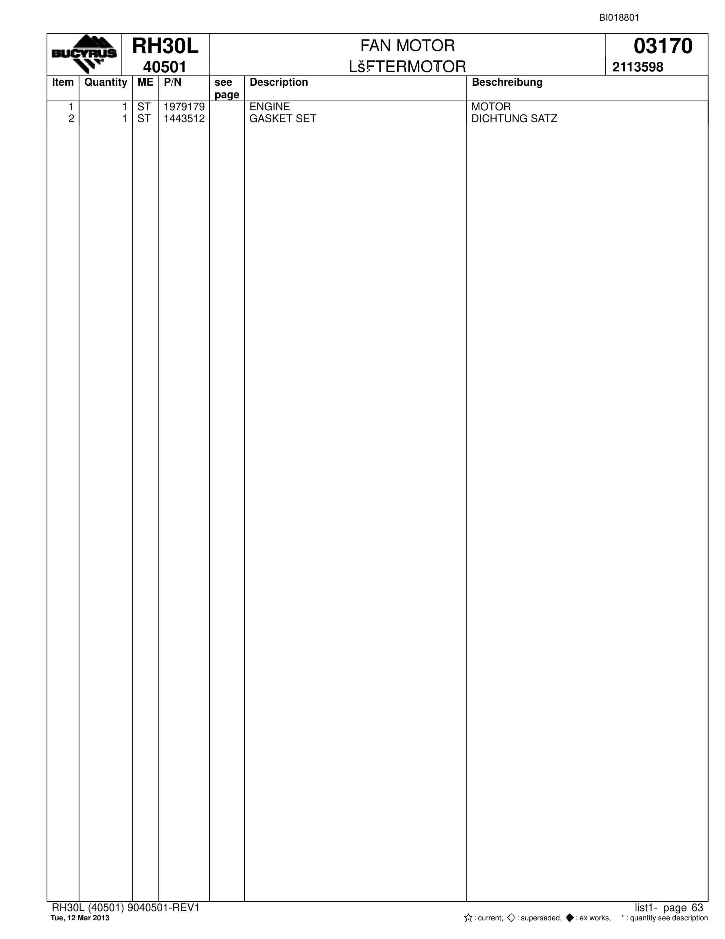 Bucyrus RH30L Hydraulic Excavator Parts Catalog BI018801-4