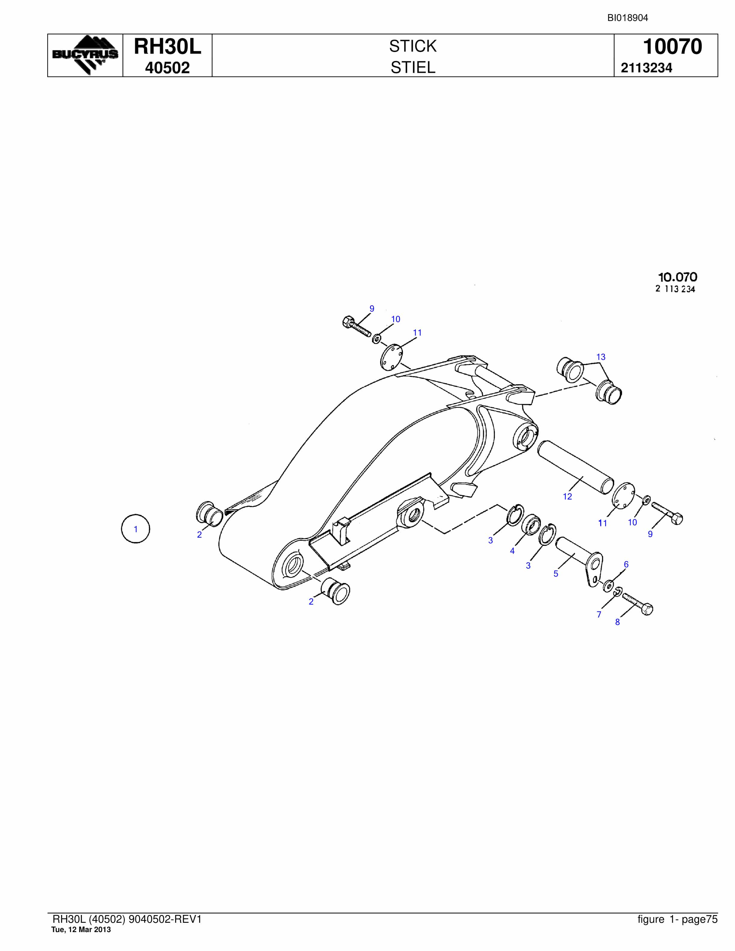 Bucyrus RH30L Hydraulic Excavator Parts Catalog BI018904-5