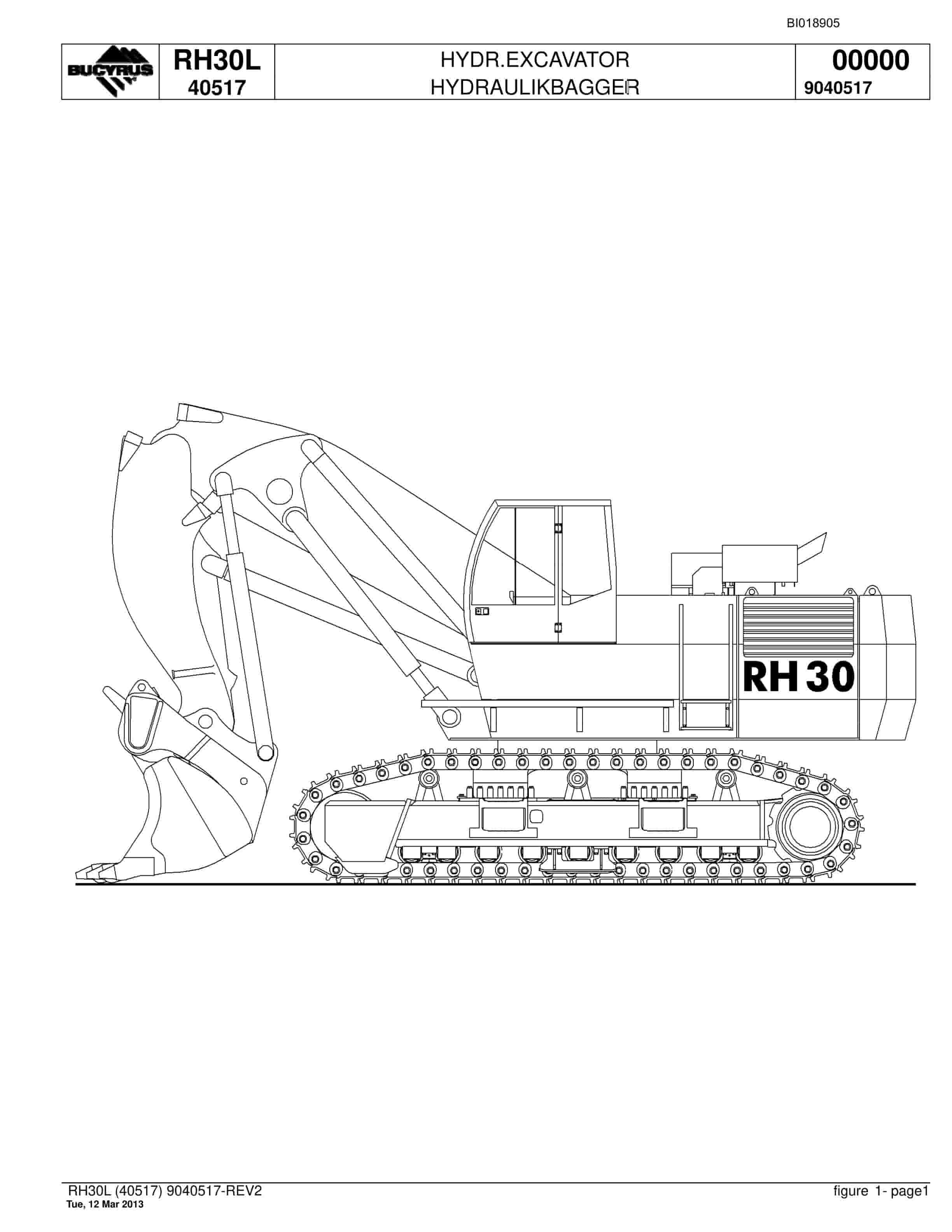 Bucyrus RH30L Hydraulic Excavator Parts Catalog BI018905