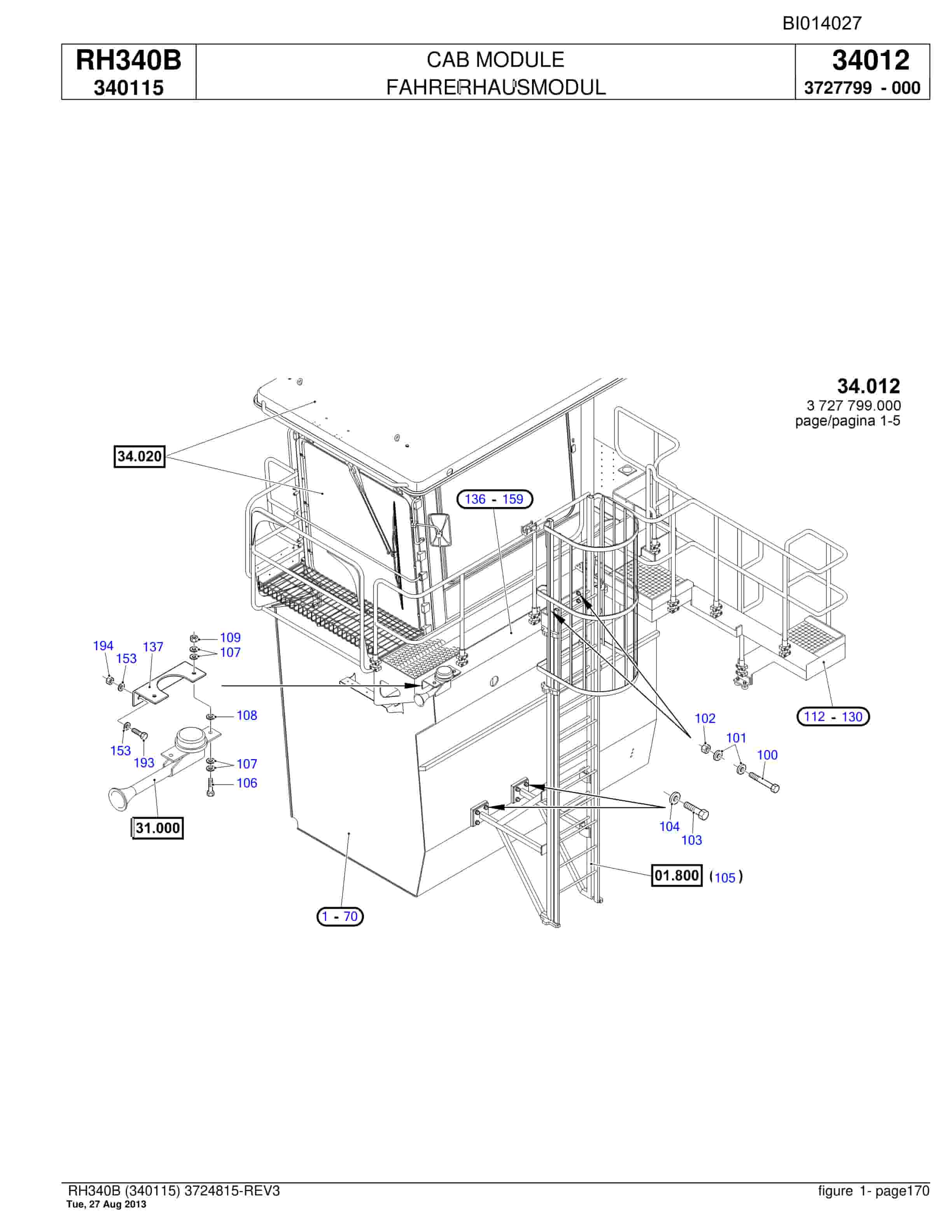 Bucyrus RH340B Hydraulic Excavator Parts Catalog BI014027-5
