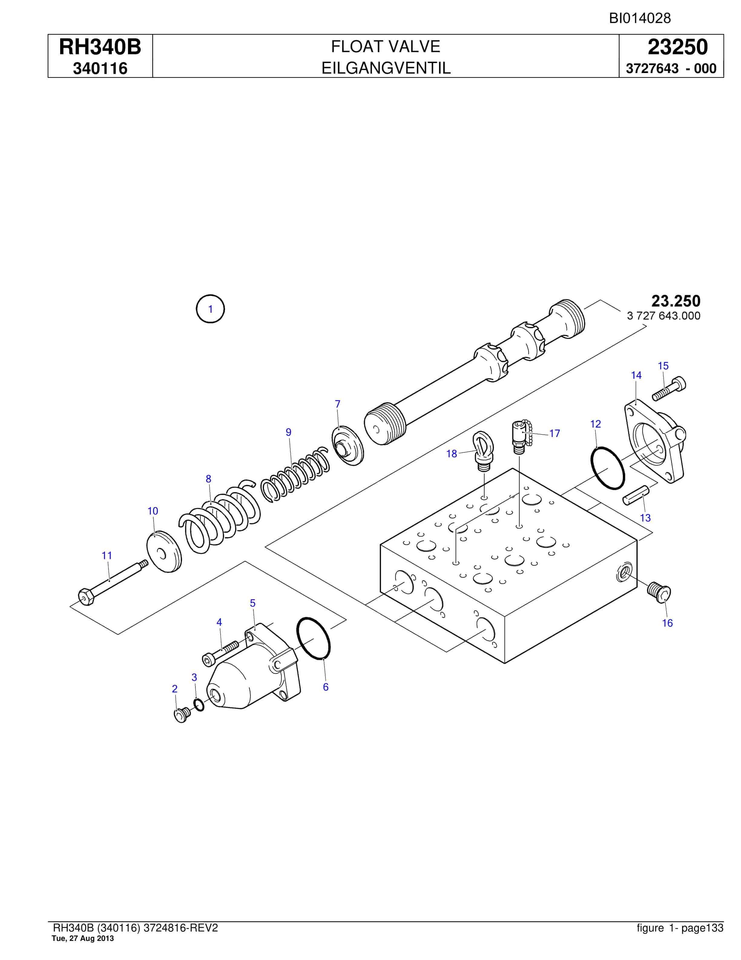 Bucyrus RH340B Hydraulic Excavator Parts Catalog BI014028-3