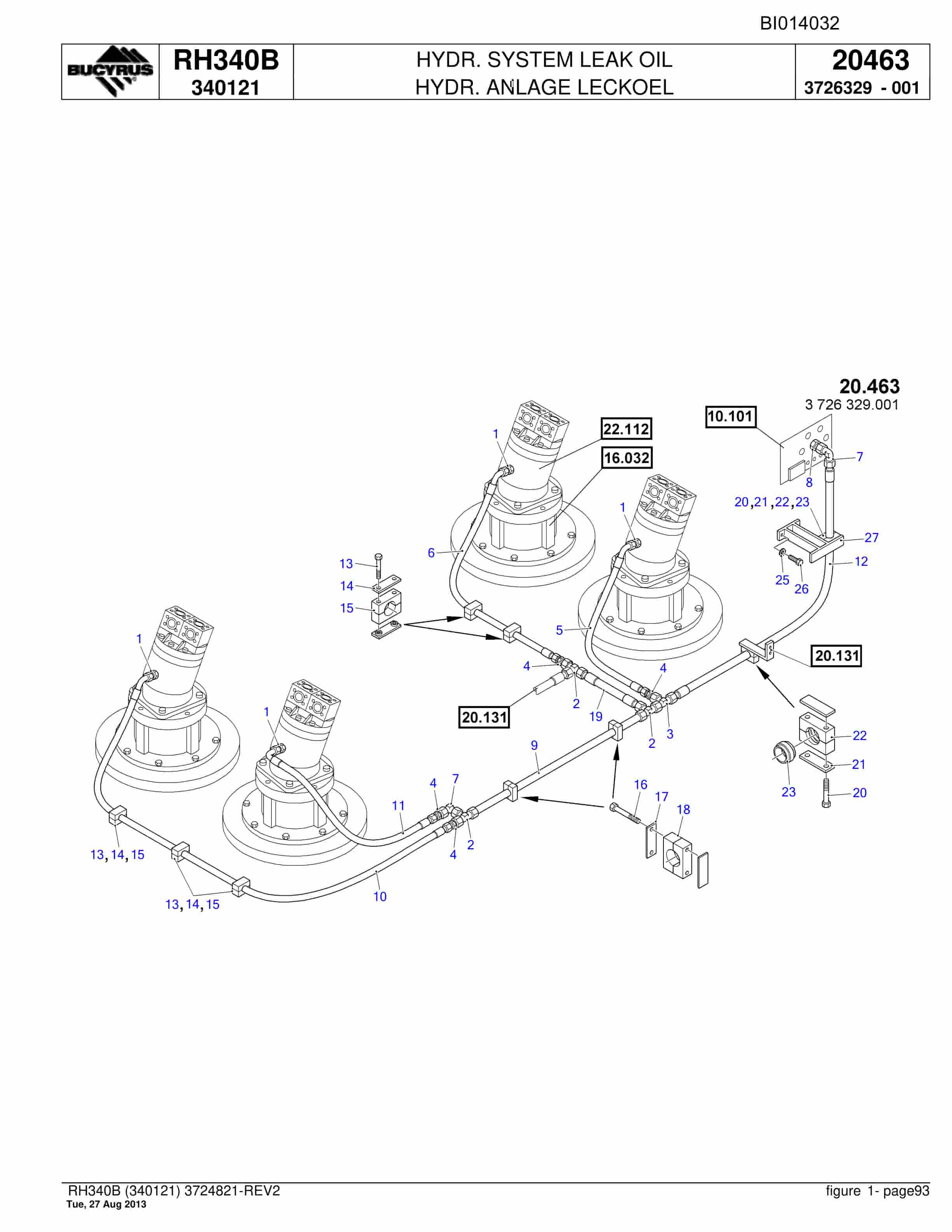 Bucyrus RH340B Hydraulic Excavator Parts Catalog BI014032-2