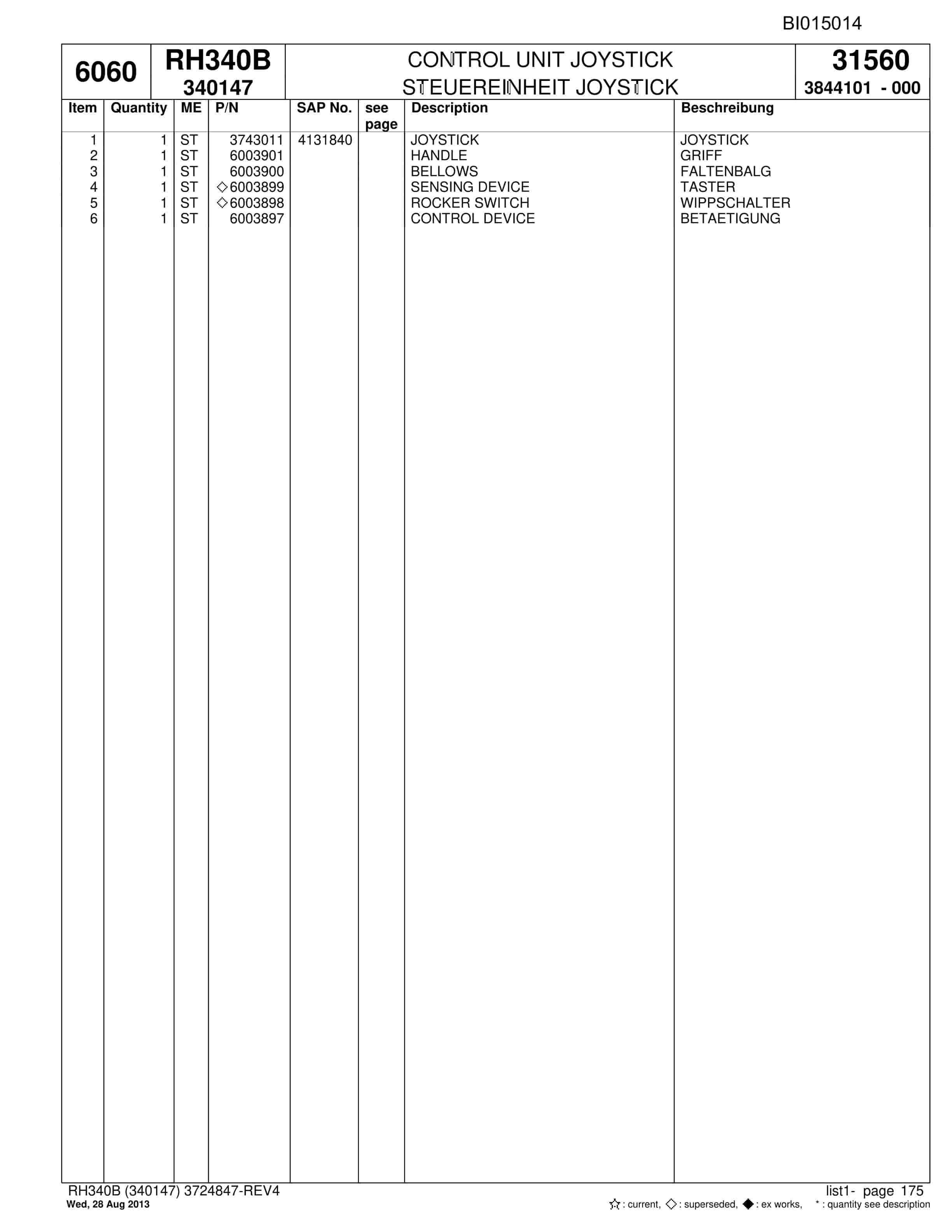 Bucyrus RH340B Hydraulic Excavator Parts Catalog BI015014-5