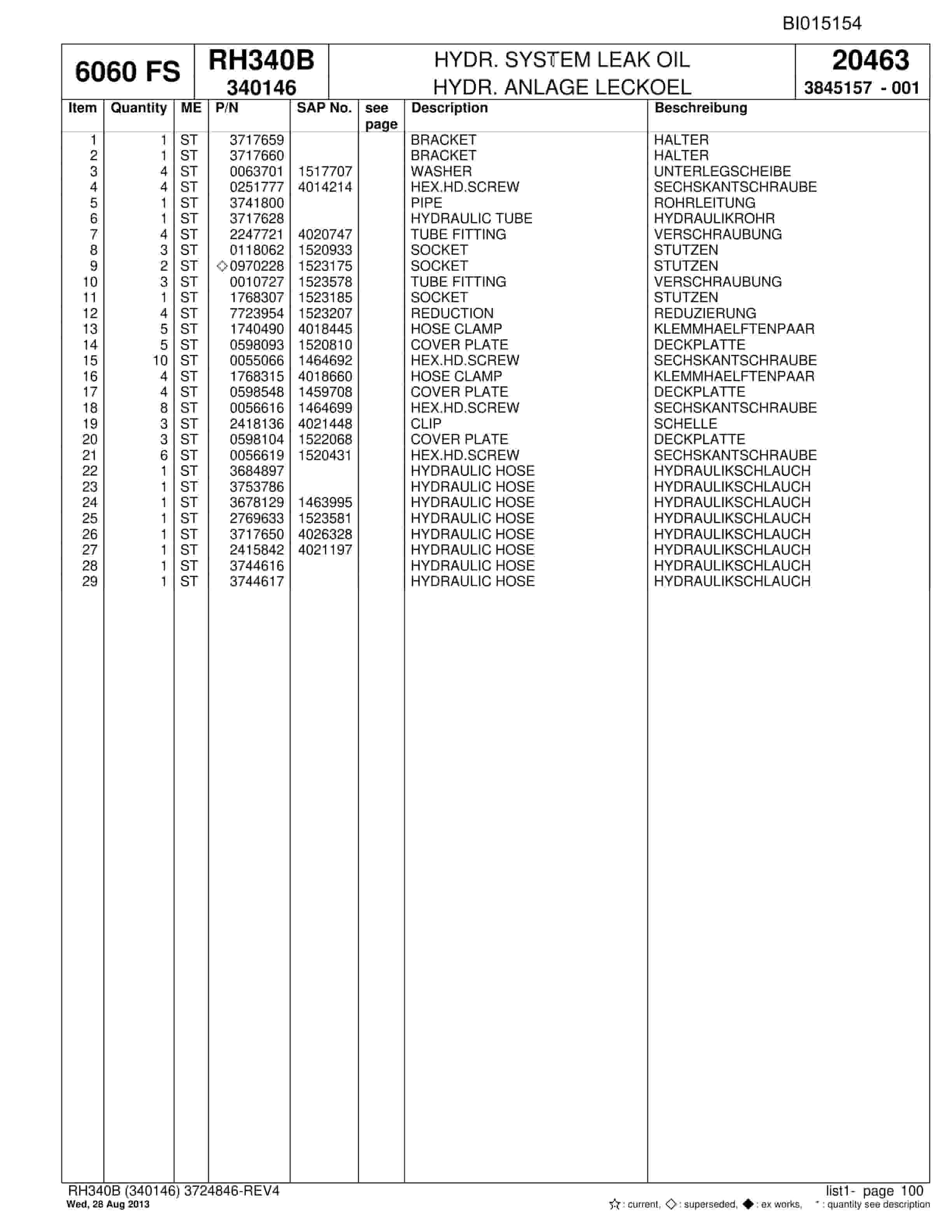 Bucyrus RH340B Hydraulic Excavator Parts Catalog BI015154-2