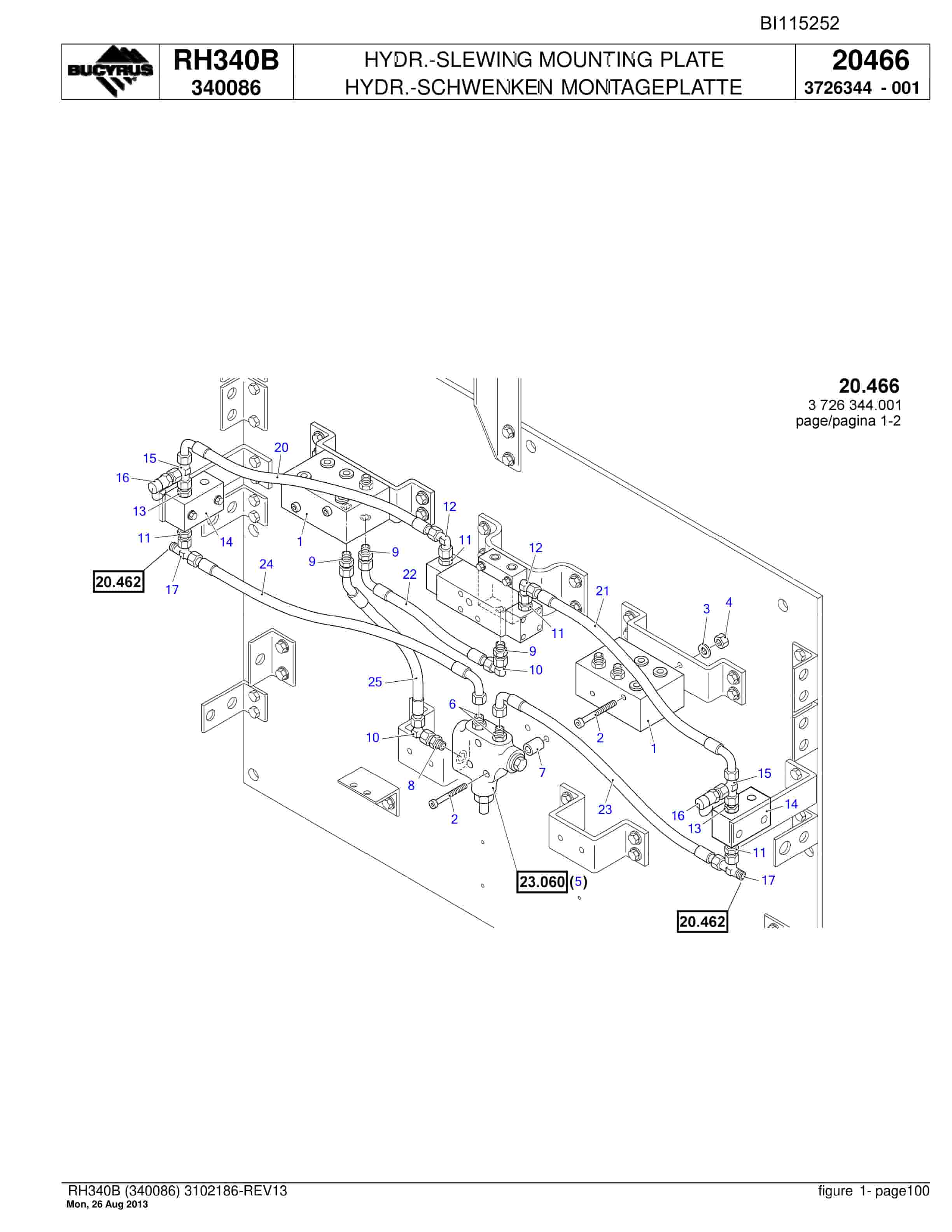 Bucyrus RH340B Hydraulic Excavator Parts Catalog BI115252-2