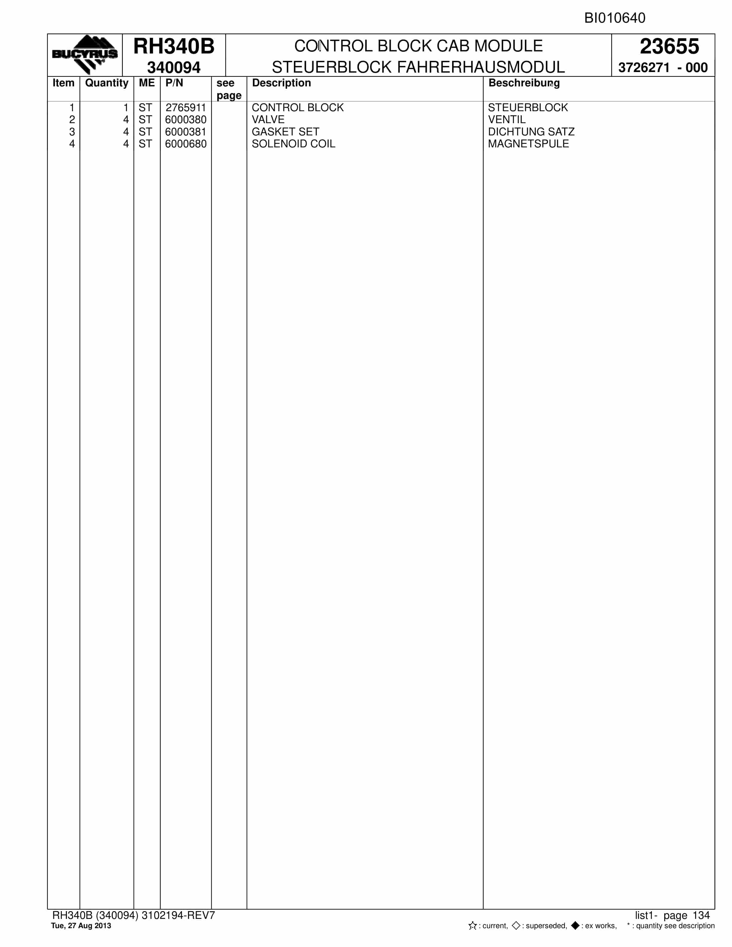 Bucyrus RH340B Parts Catalog BI010640-3