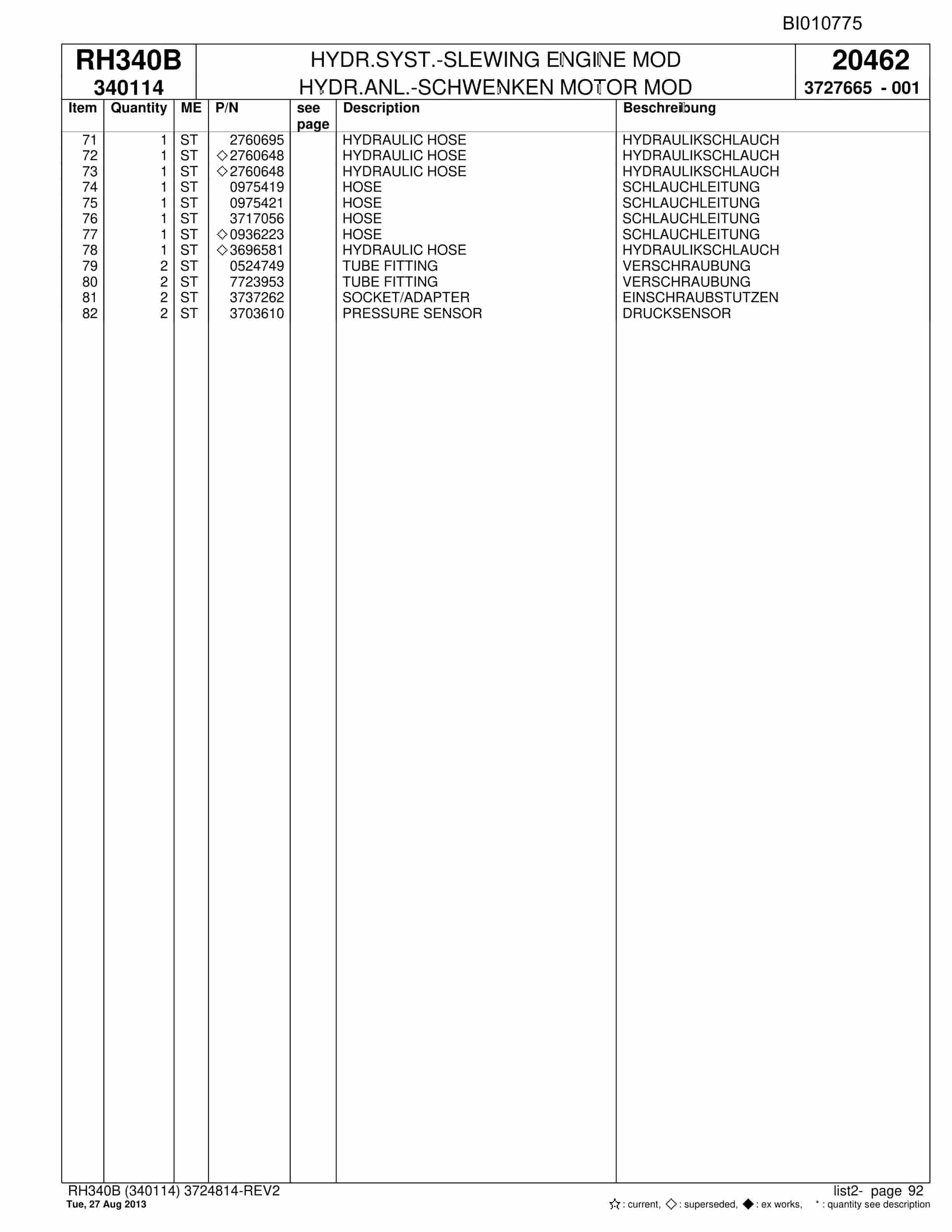 Bucyrus RH340B Parts Catalog BI010775-2