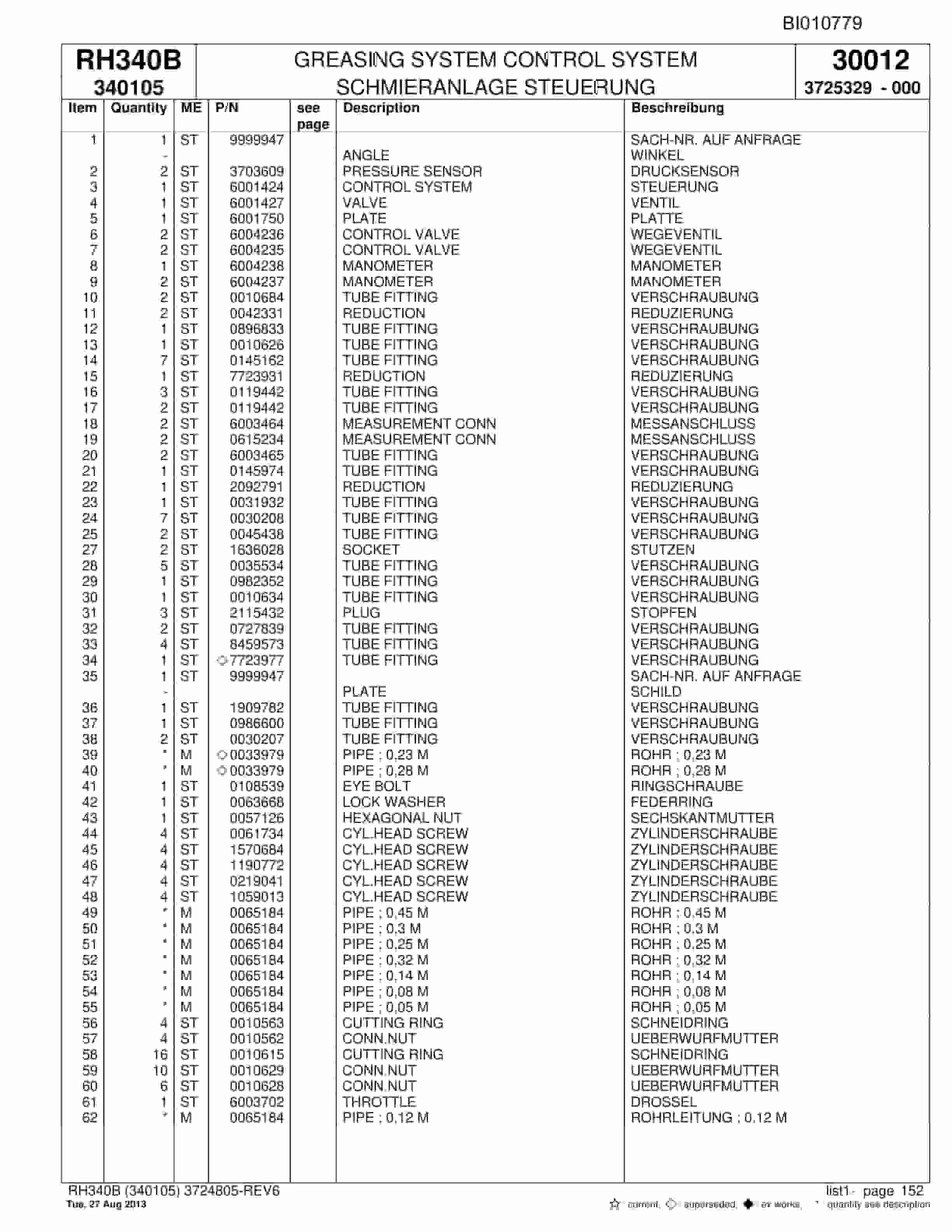 Bucyrus RH340B Parts Catalog BI010779-4