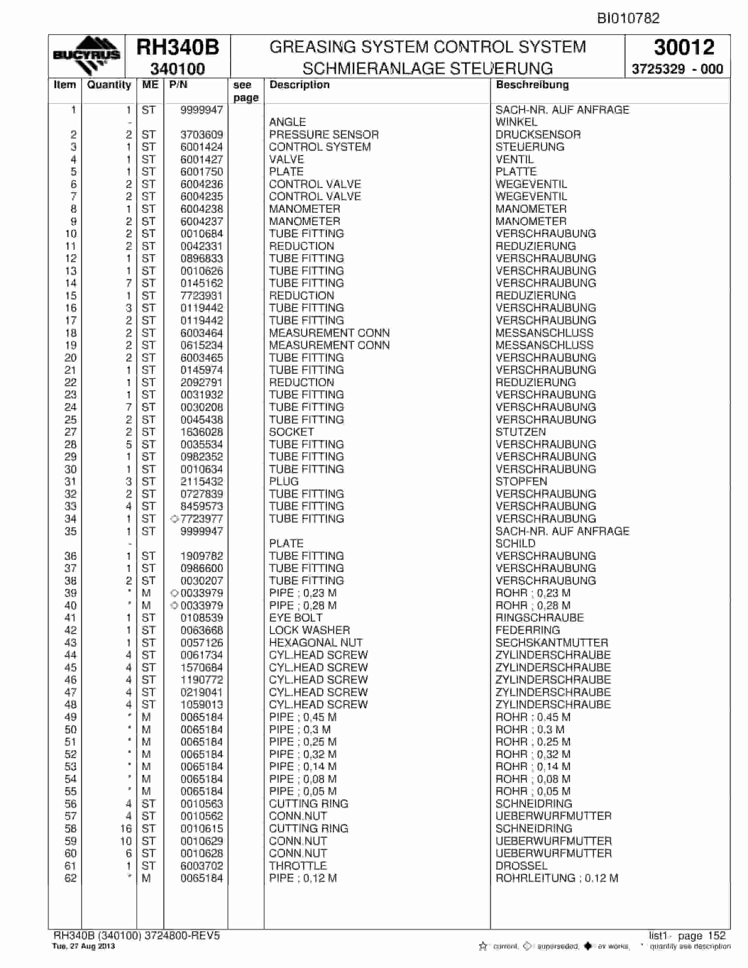 Bucyrus RH340B Parts Catalog BI010782-4