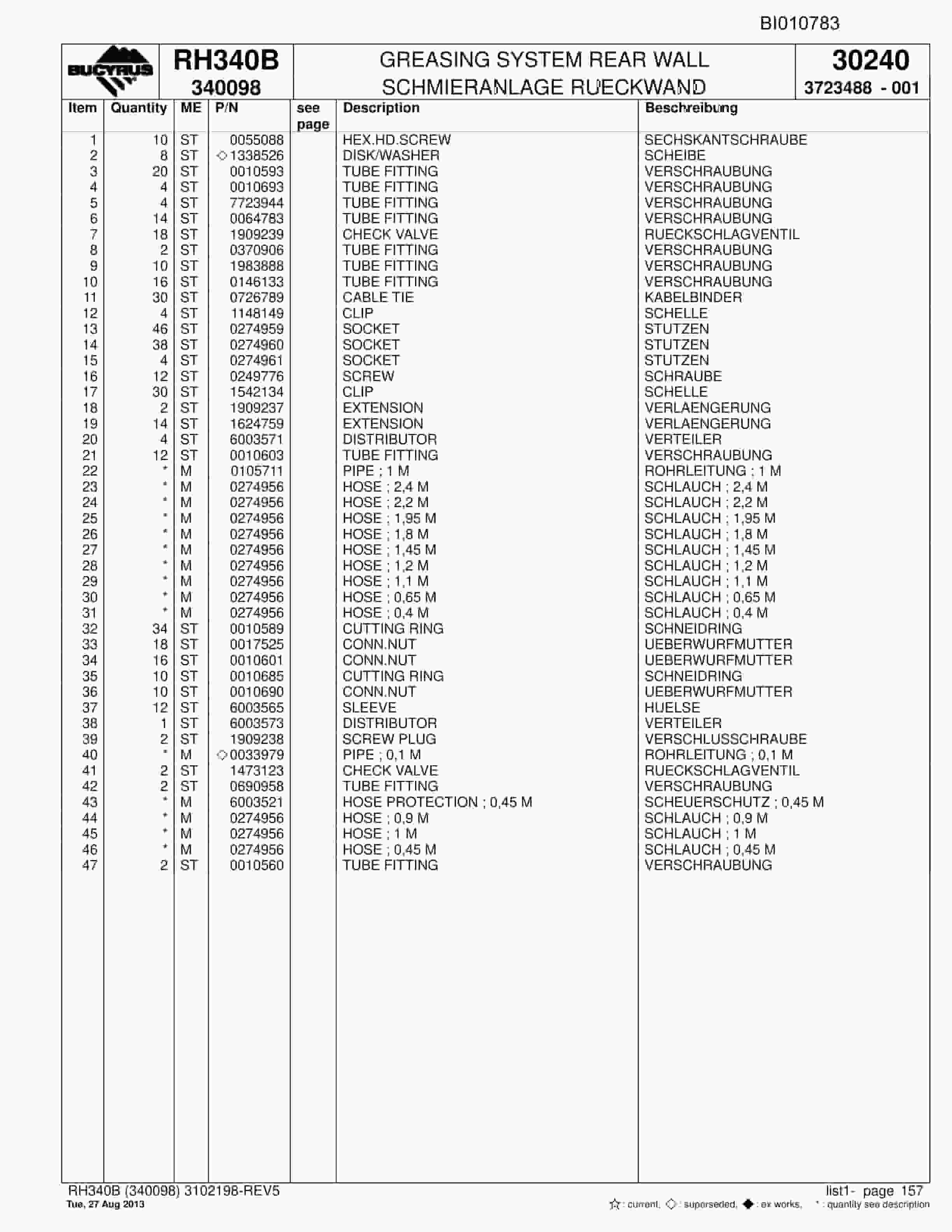 Bucyrus RH340B Parts Catalog BI010783-4