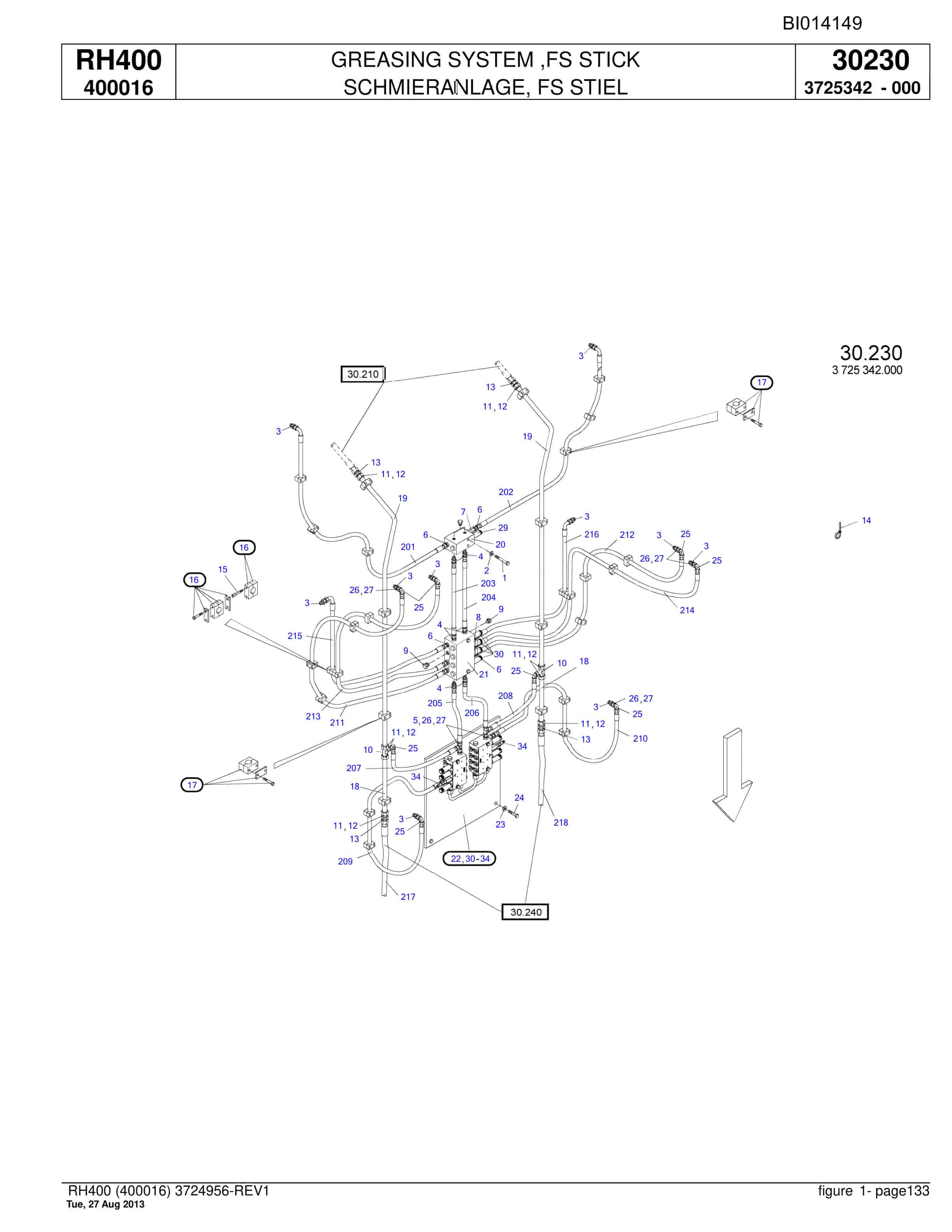 Bucyrus RH400 Hydraulic Excavator Parts Catalog BI014149-4
