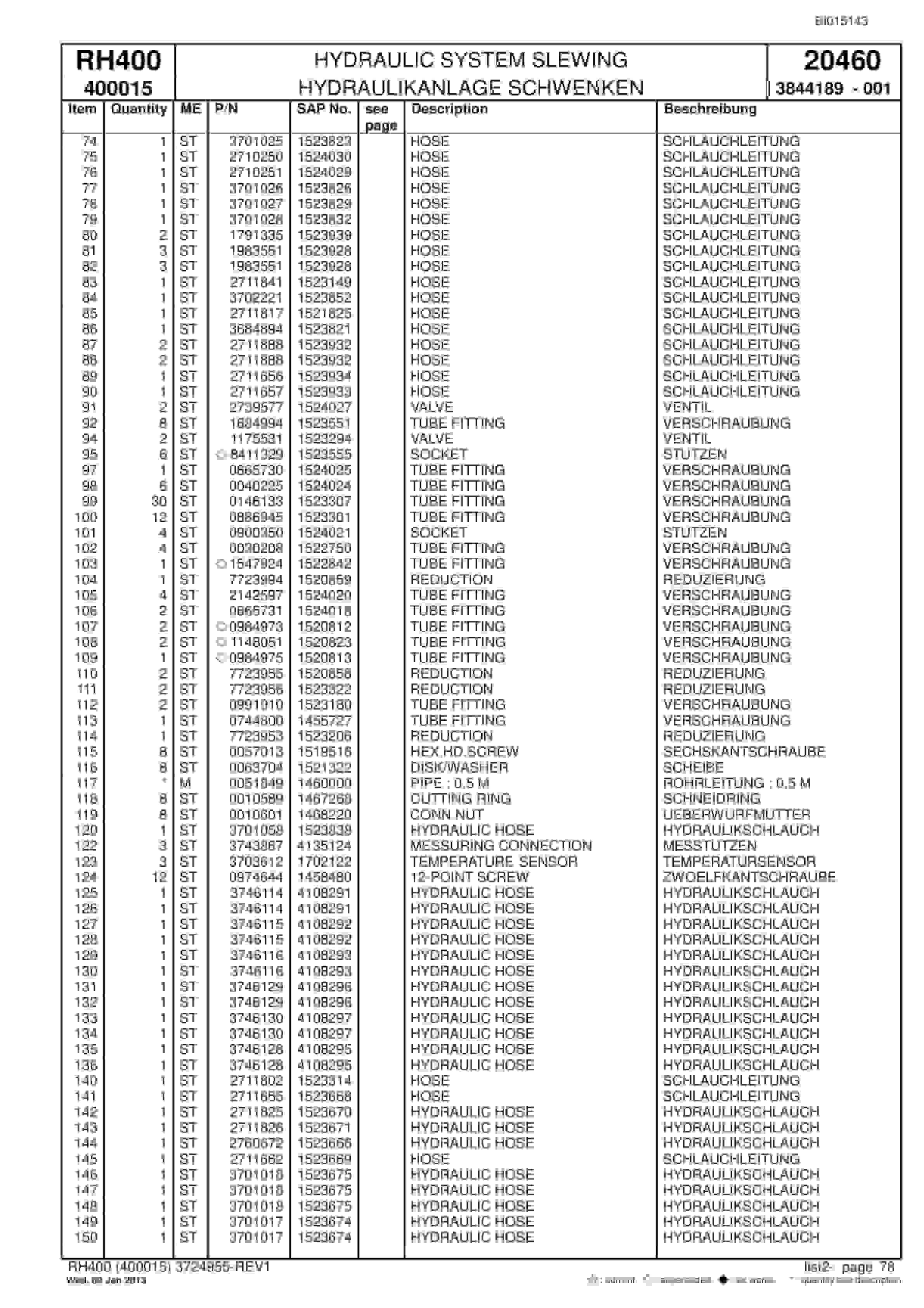 Bucyrus RH400 Hydraulic Excavator Parts Catalog BI015143-2