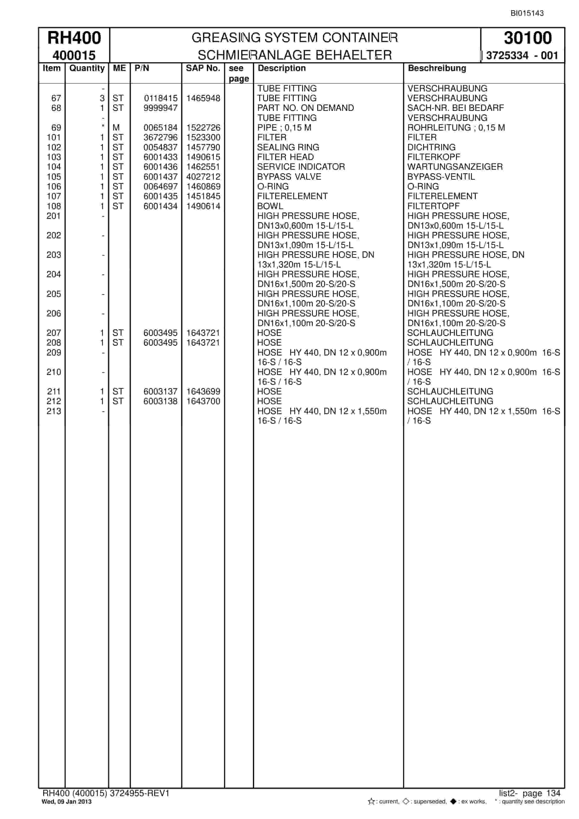 Bucyrus RH400 Hydraulic Excavator Parts Catalog BI015143-4