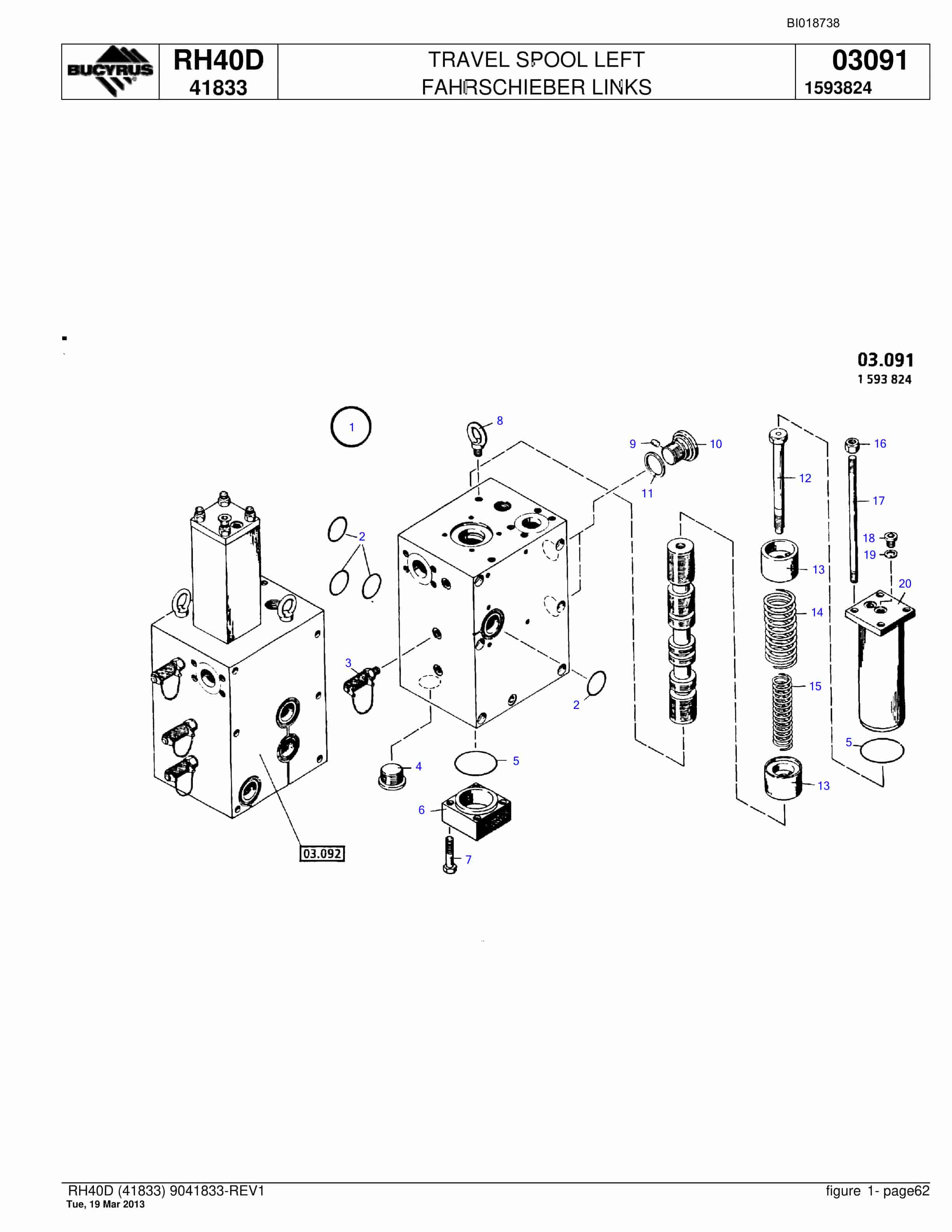 Bucyrus RH40D Hydraulic Excavator Parts Catalog BI018738-3