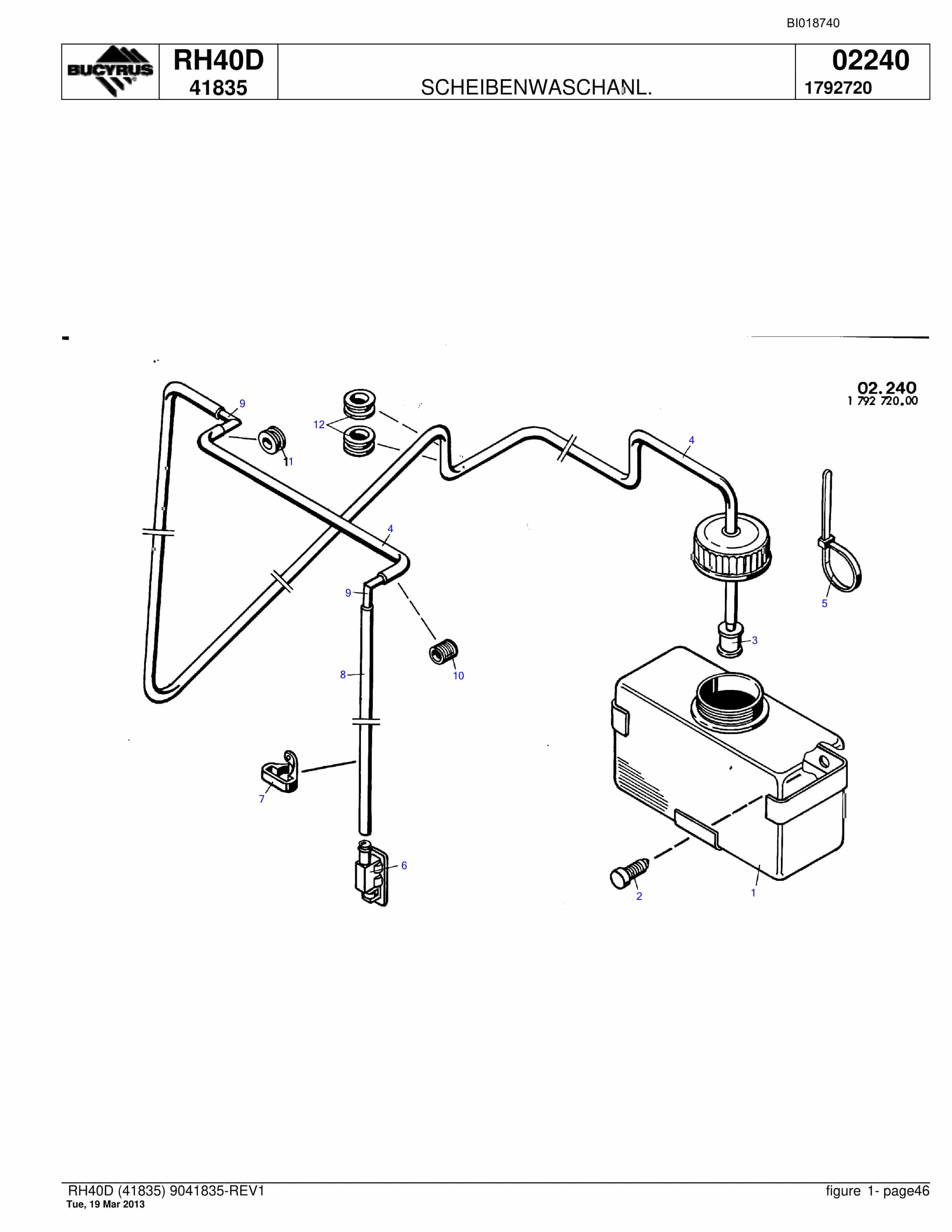 Bucyrus RH40D Hydraulic Excavator Parts Catalog BI018740-2
