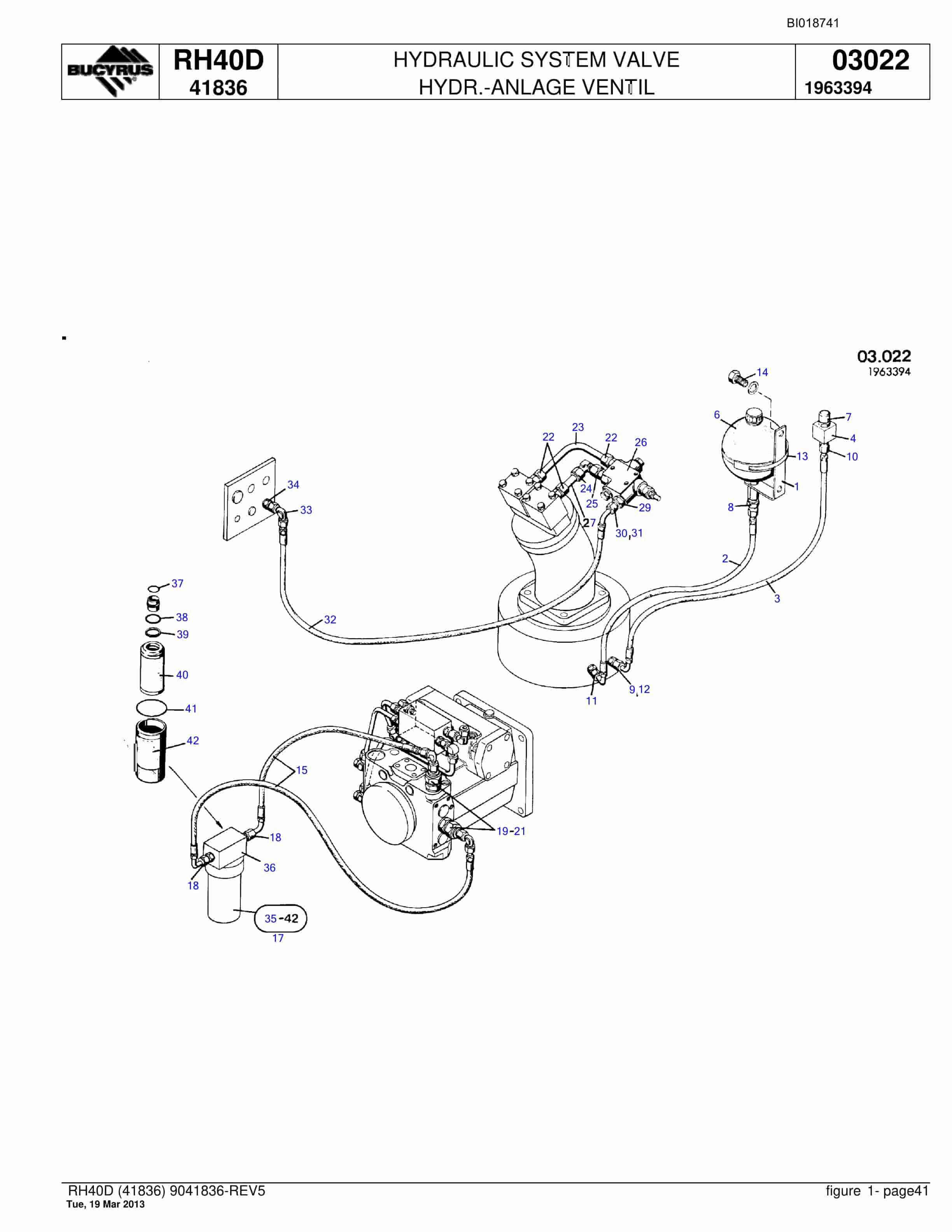 Bucyrus RH40D Hydraulic Excavator Parts Catalog BI018741-2