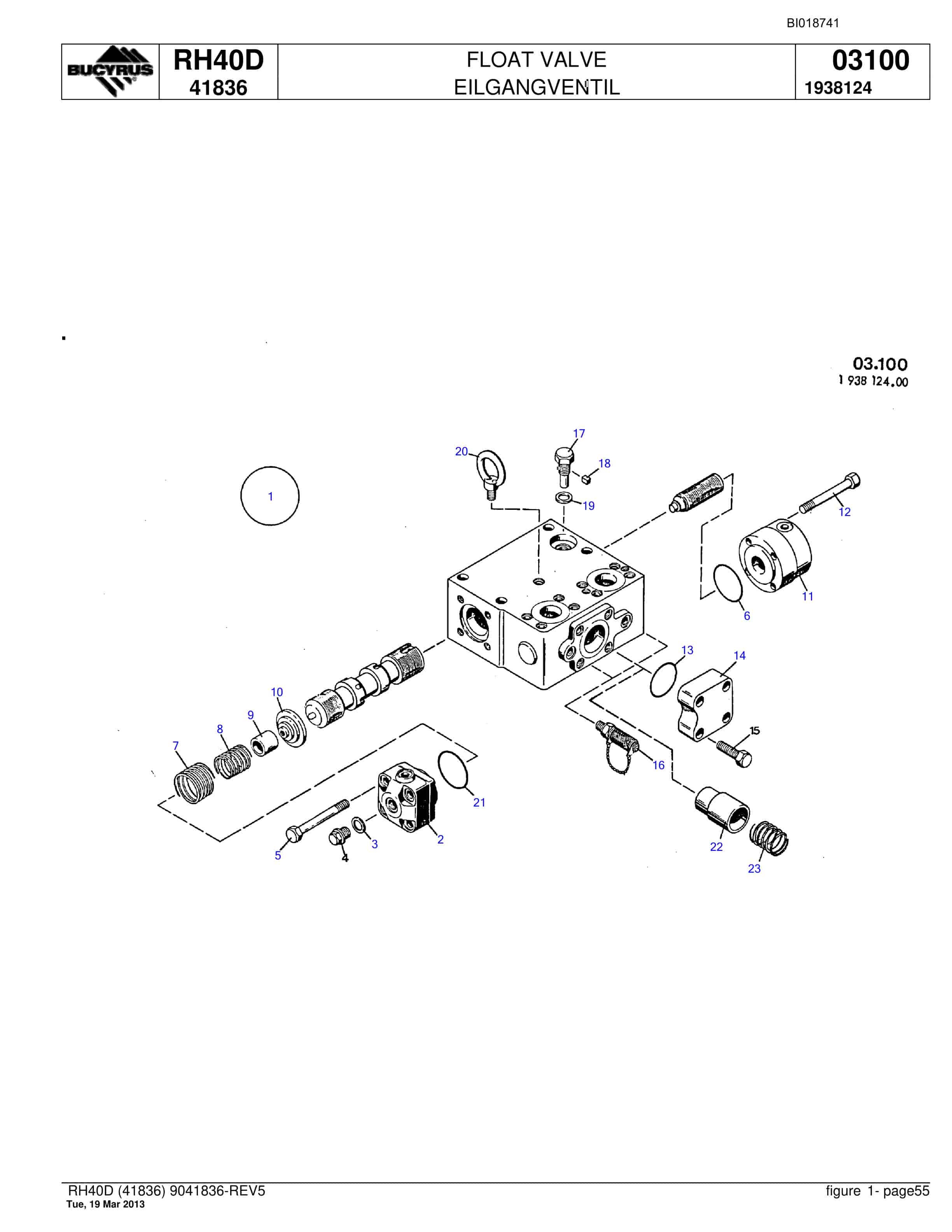Bucyrus RH40D Hydraulic Excavator Parts Catalog BI018741-3
