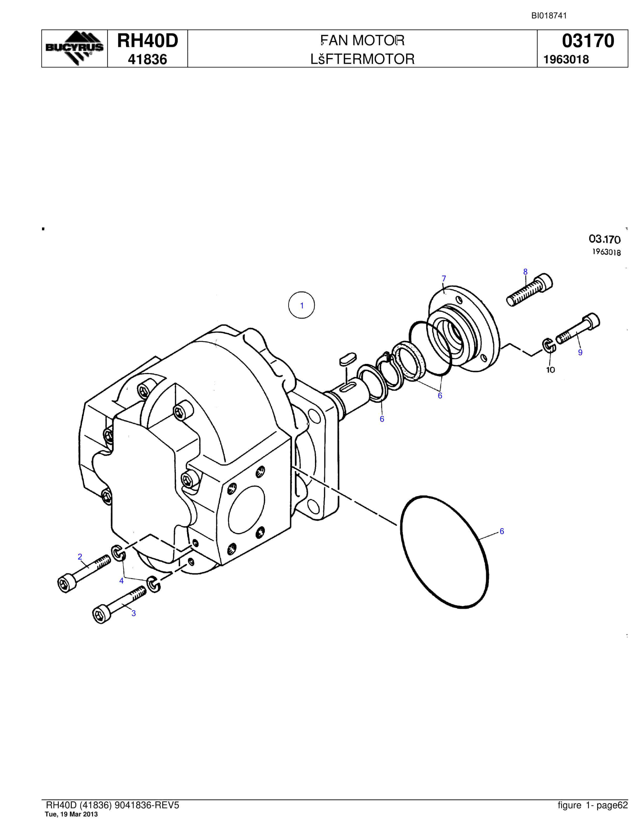 Bucyrus RH40D Hydraulic Excavator Parts Catalog BI018741-4