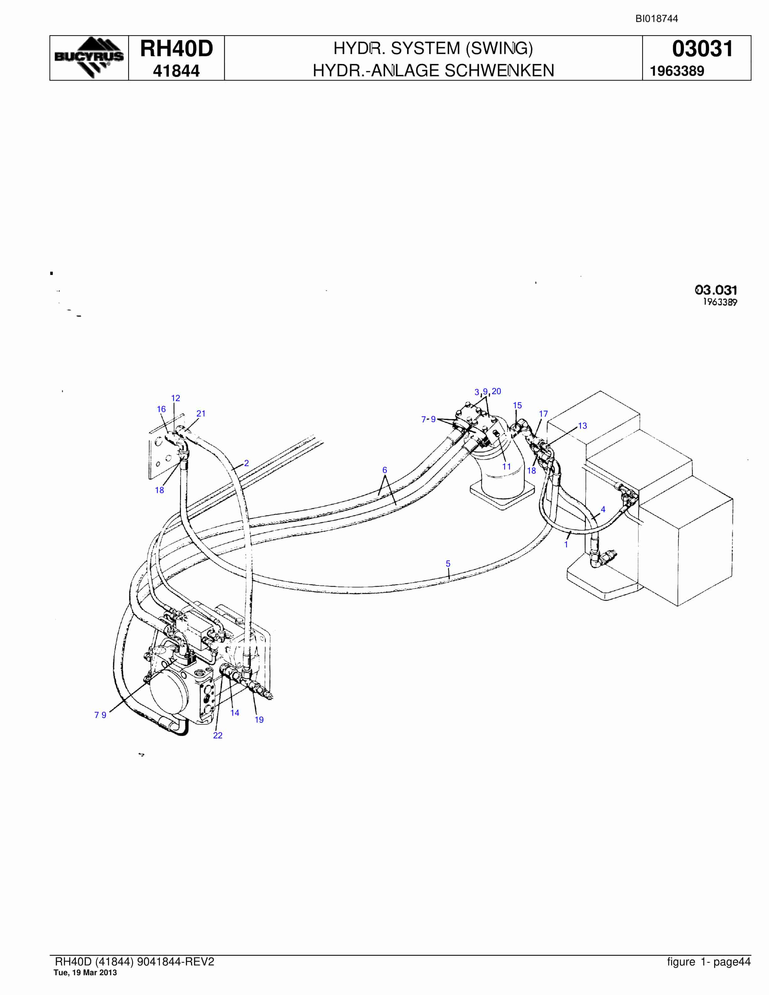 Bucyrus RH40D Hydraulic Excavator Parts Catalog BI018744-2