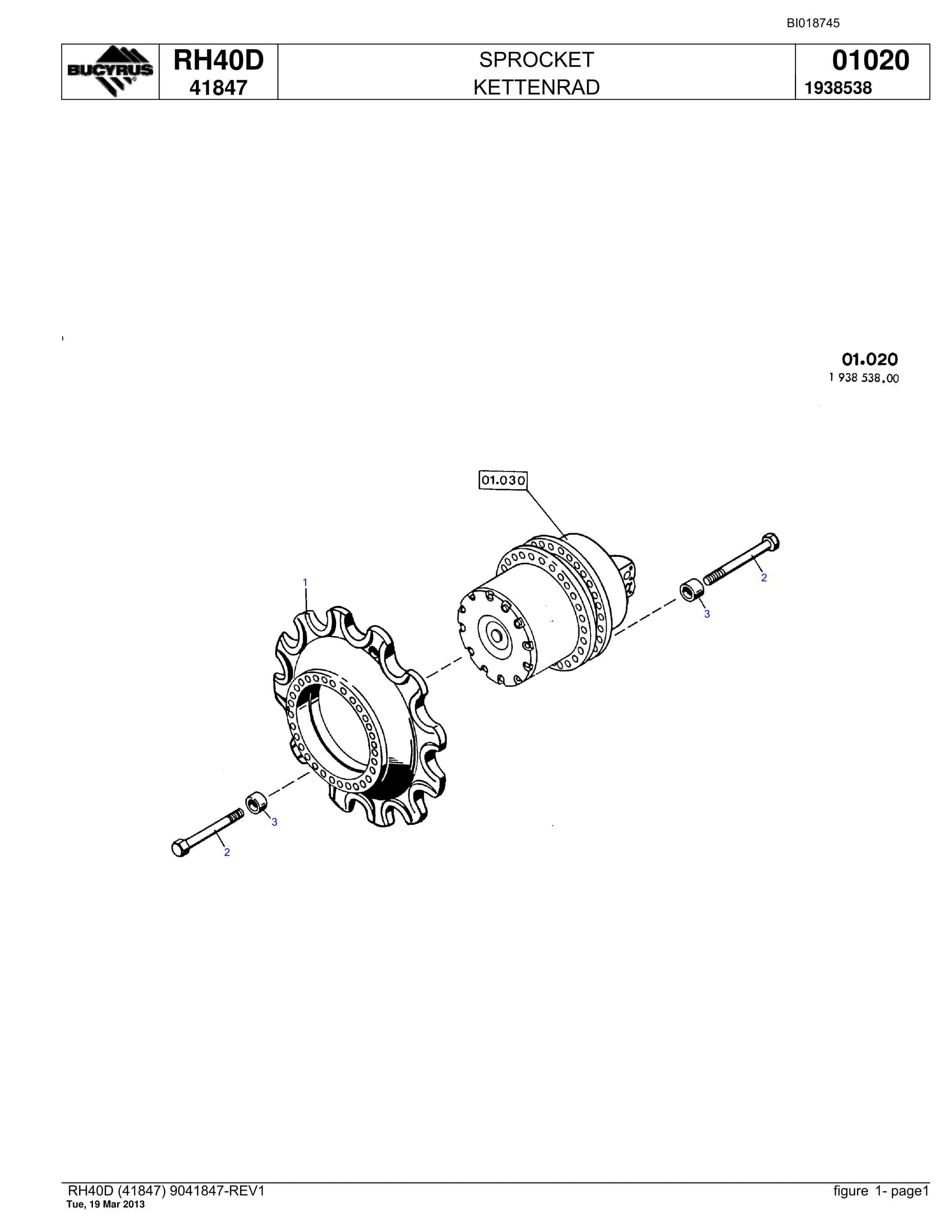 Bucyrus RH40D Hydraulic Excavator Parts Catalog BI018745