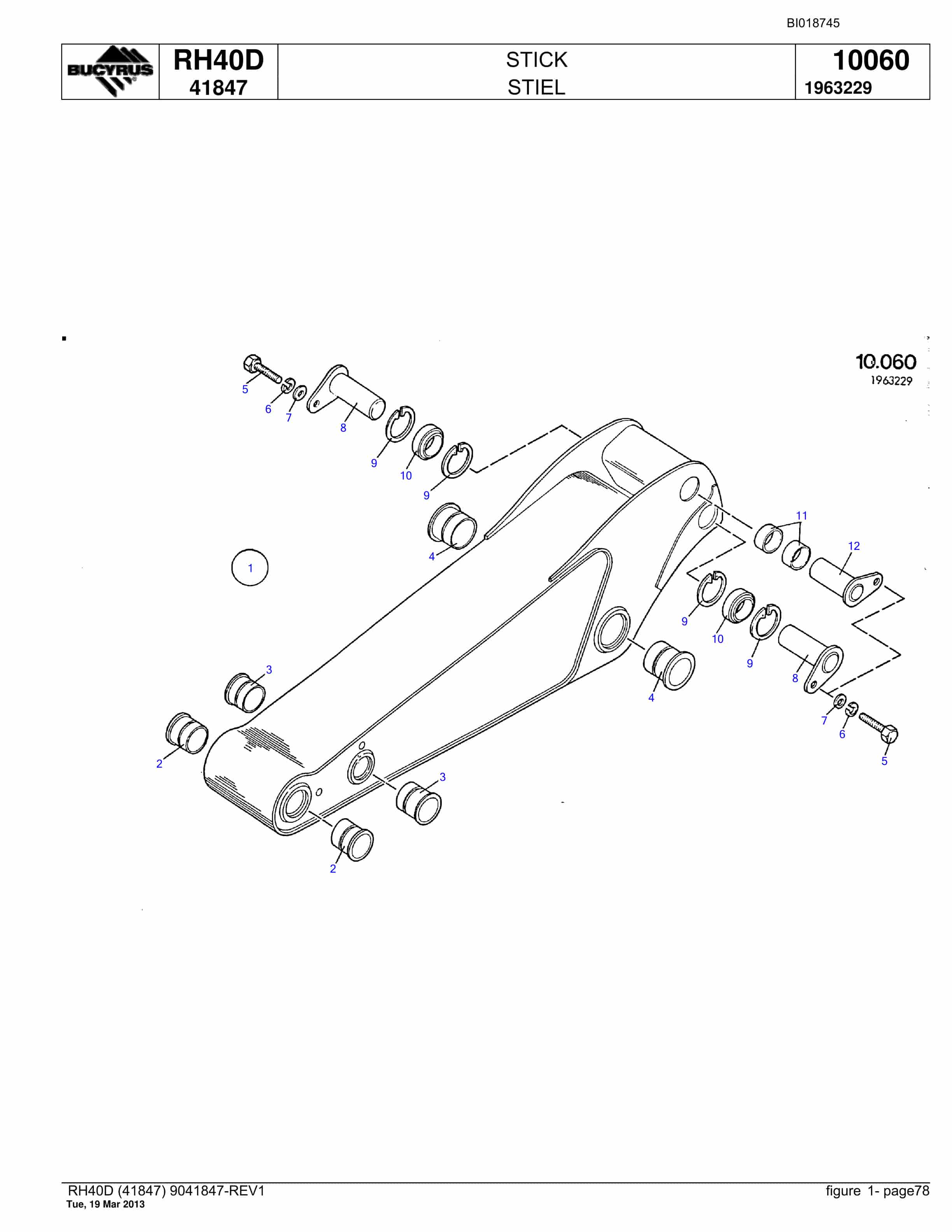 Bucyrus RH40D Hydraulic Excavator Parts Catalog BI018745-5